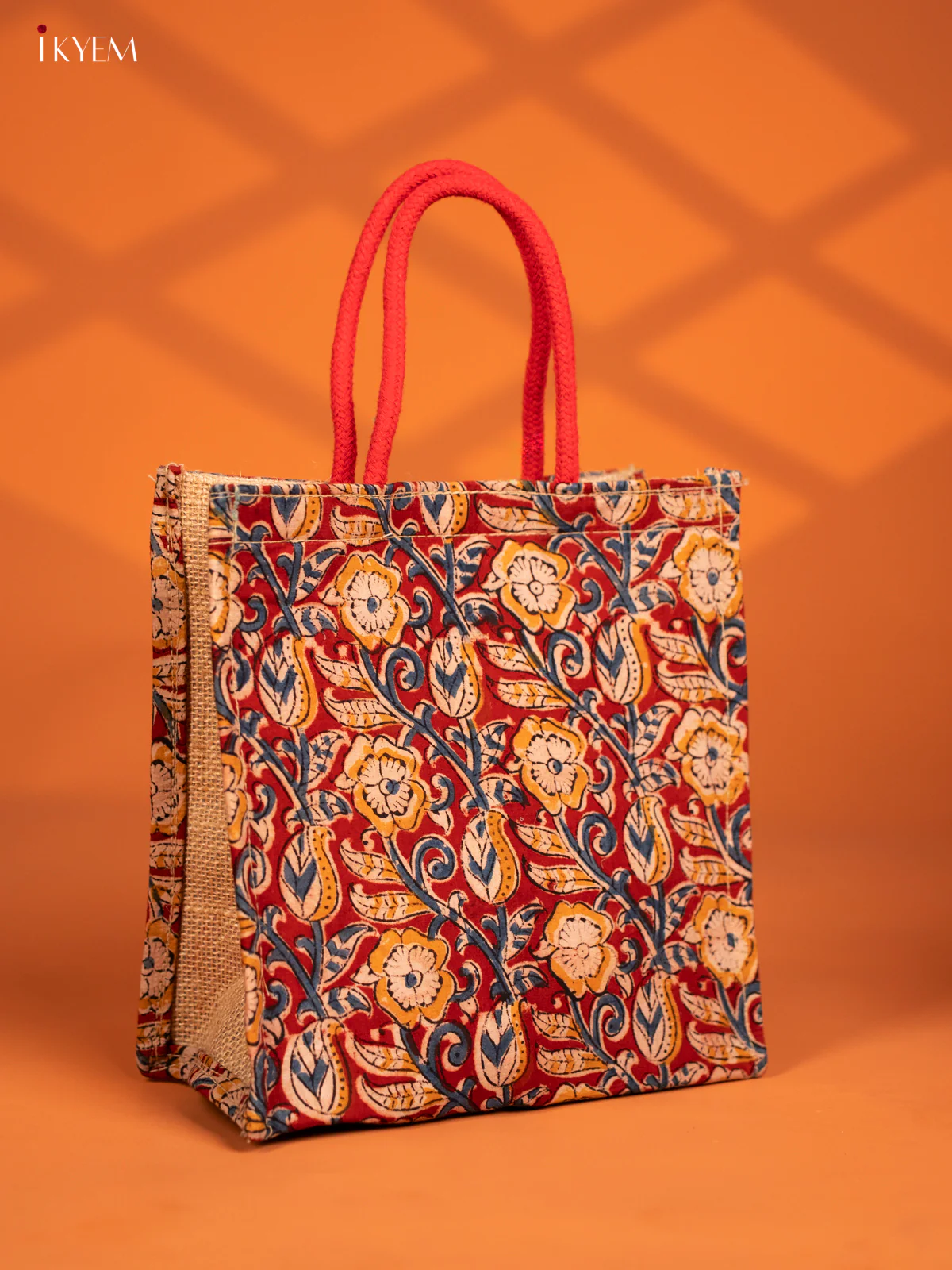 Red Kalamkari, Eco-Friendly Handcrafted Jute Bags - KF13111 - Image 2