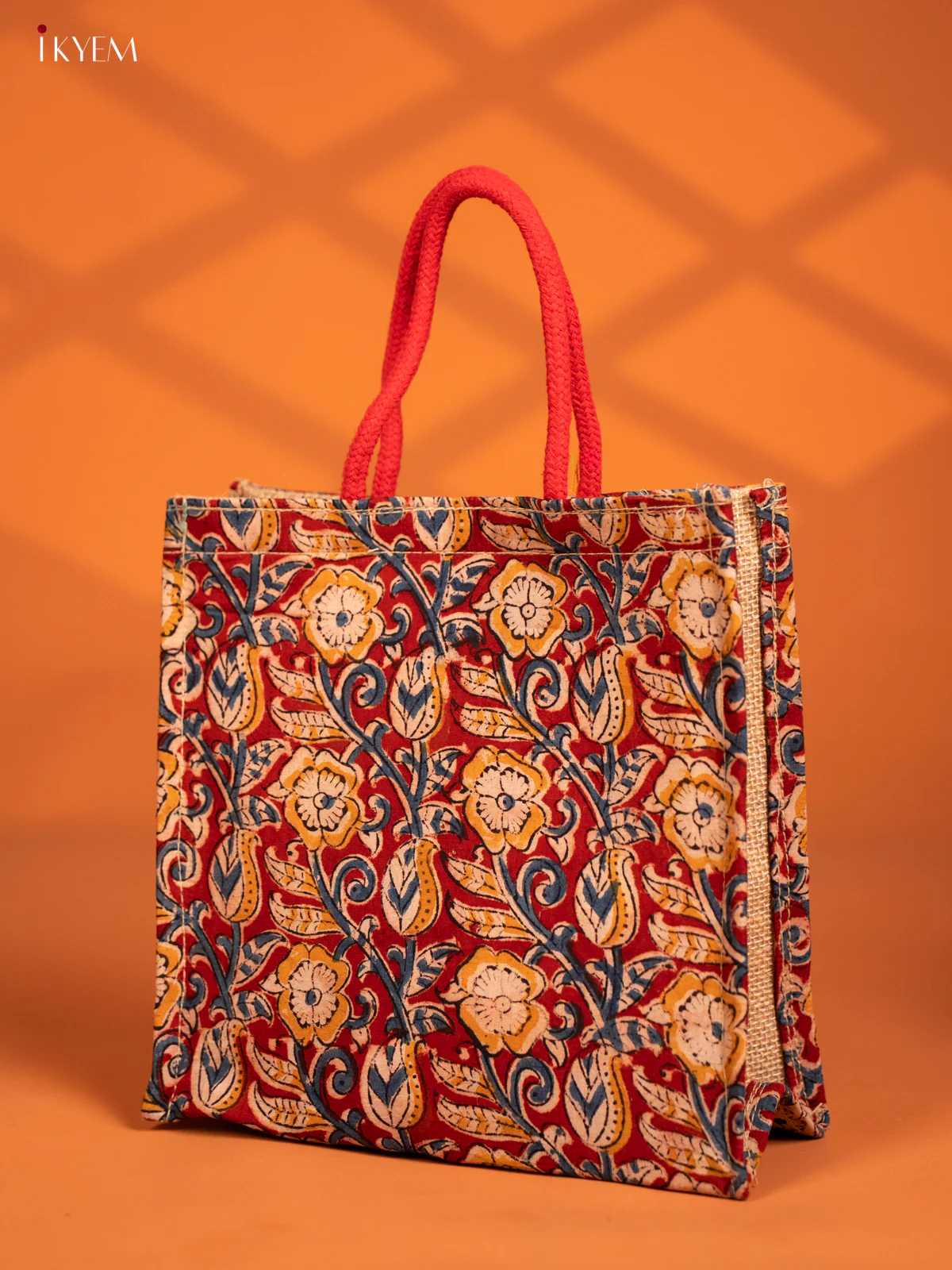 Red Kalamkari, Eco-Friendly Handcrafted Jute Bags - KF13111 - Image 3