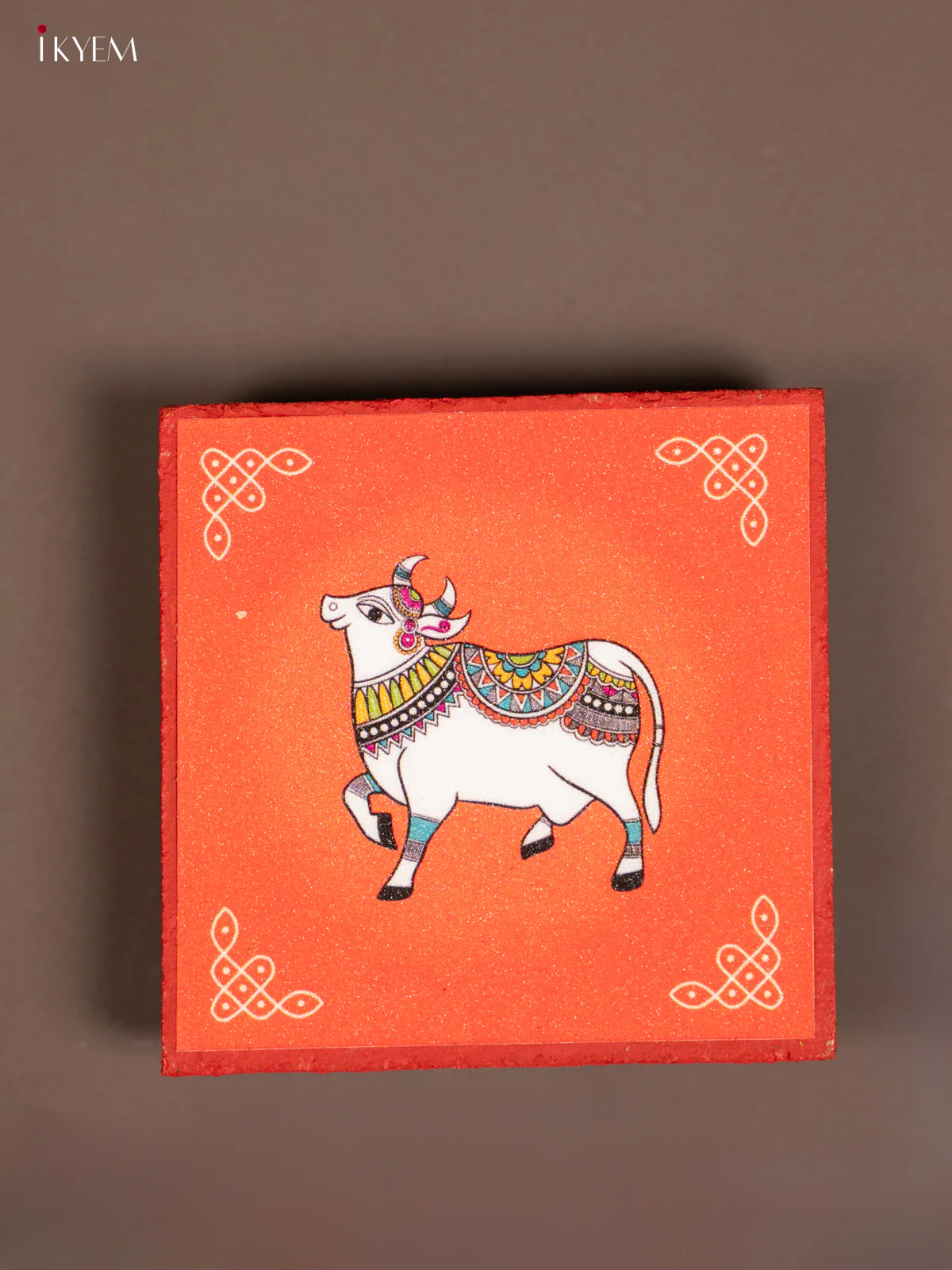Red Pichwai & Kolam Printed Wooden Manai - KE29143