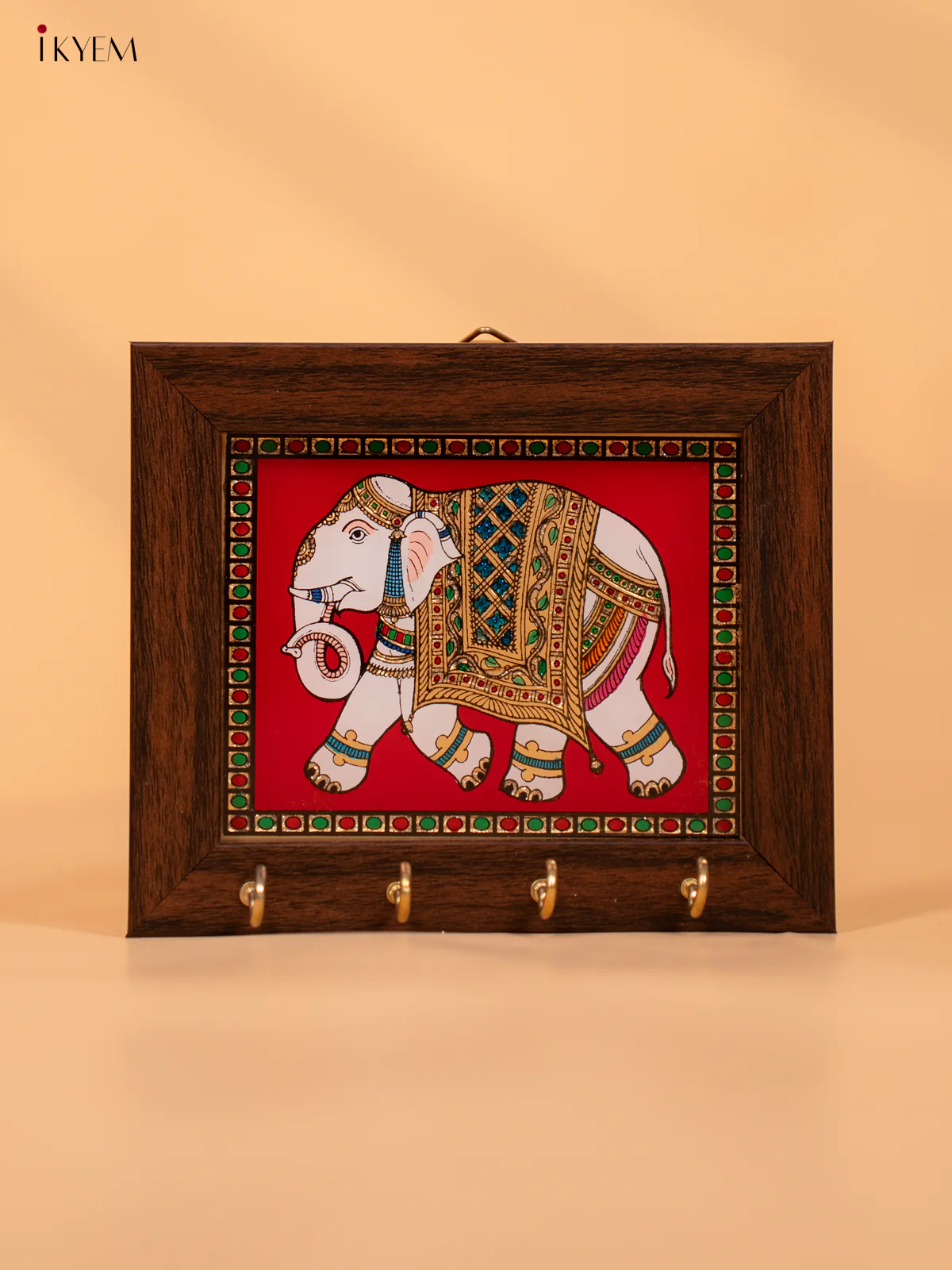 Reverse Glass Painted Keyhanger Elephant - red - (5x6) Inches - KD15118