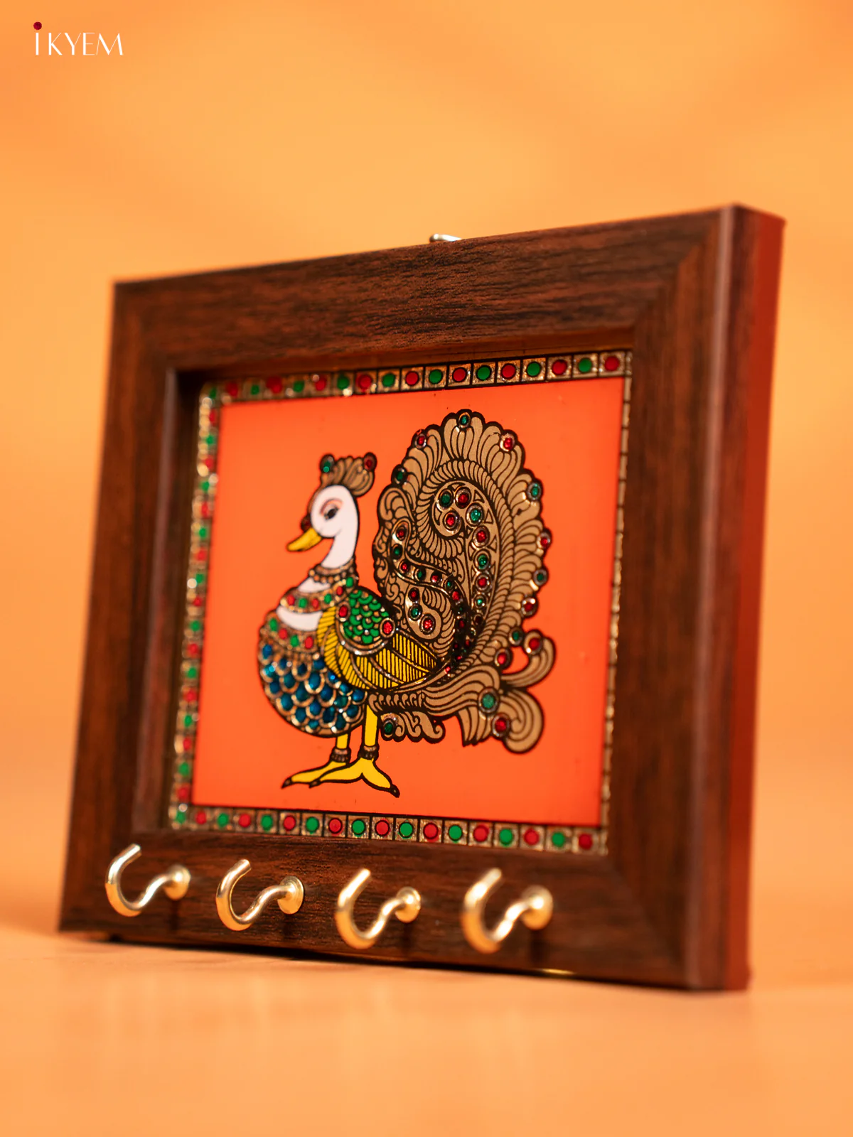 Reverse Glass Painted Keyhanger -Annapakshi - Orange - (5x6) Inches - KF16111 - Image 3