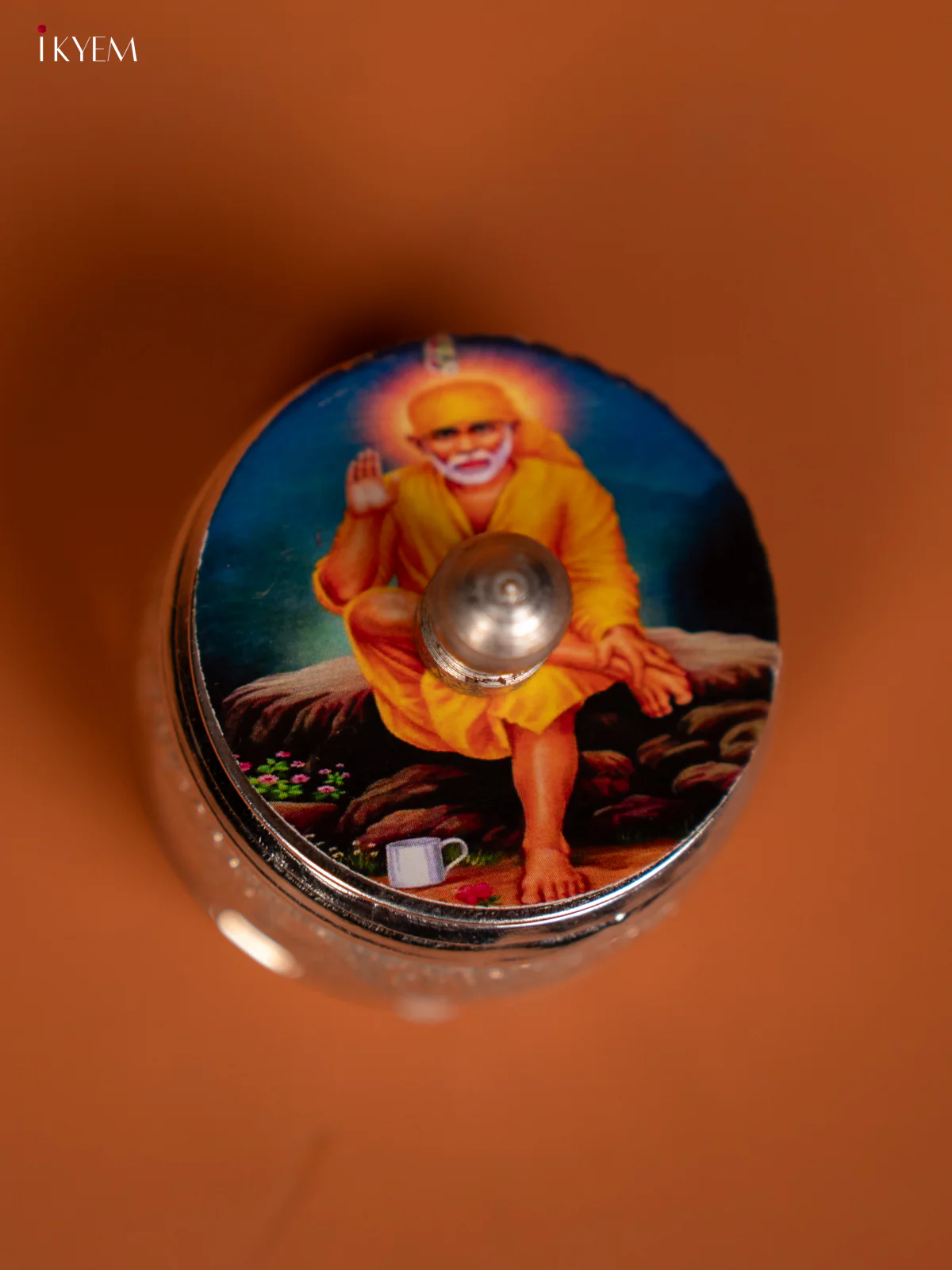 SaiBaba Printed German Silver Kumkum Holder for Gifting - KF10232