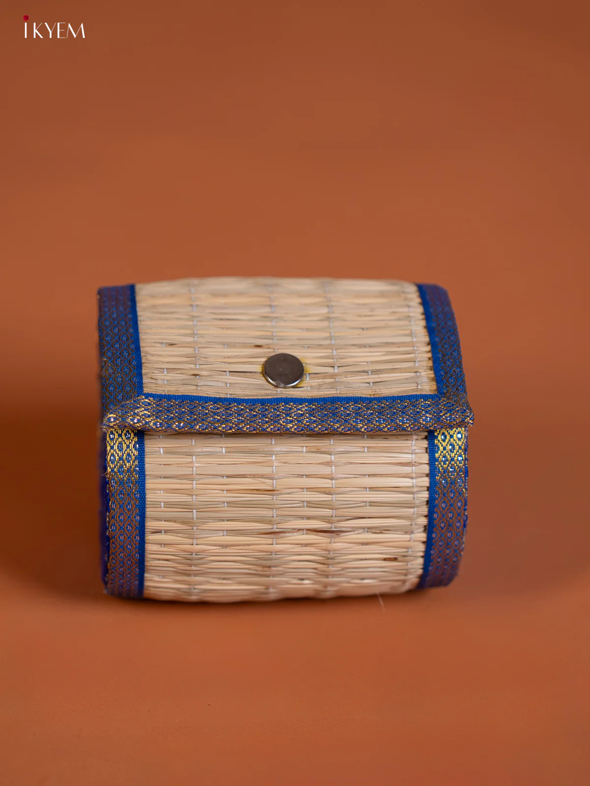 Sandal & Blue Raw Silk with korai Round Bangle box - KG01158