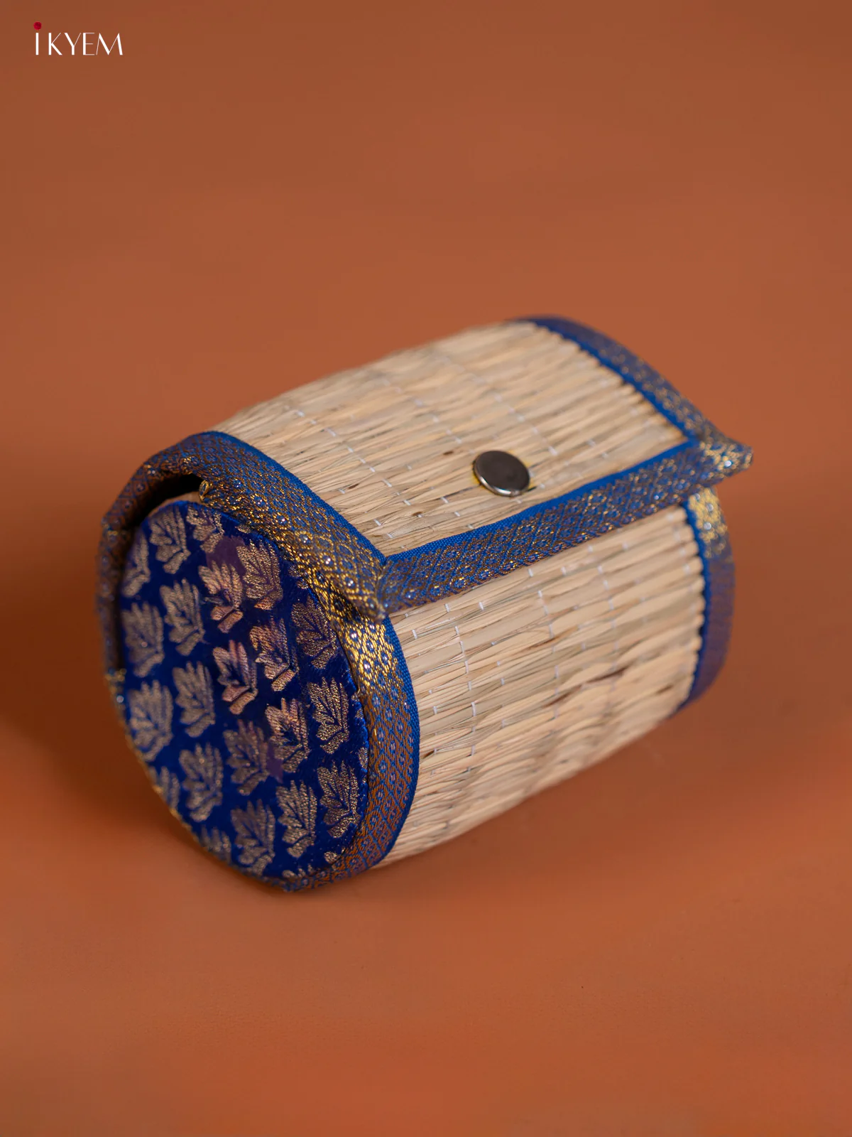 Sandal & Blue Raw Silk with korai Round Bangle box - KG01158 - Image 2
