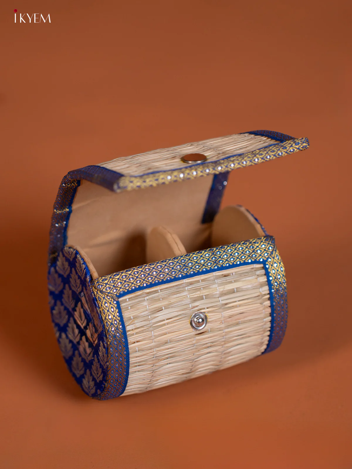 Sandal & Blue Raw Silk with korai Round Bangle box - KG01158 - Image 3