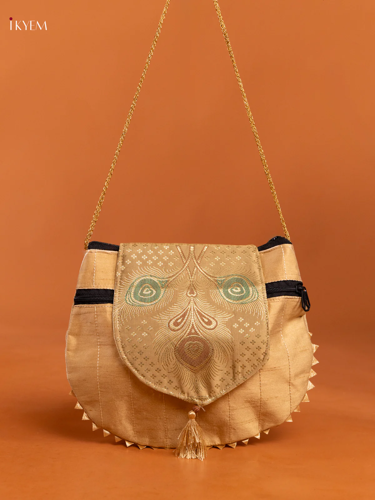 Sandal Banarasi Silk Potli Bag with Flap & Mandala Design - KD26410