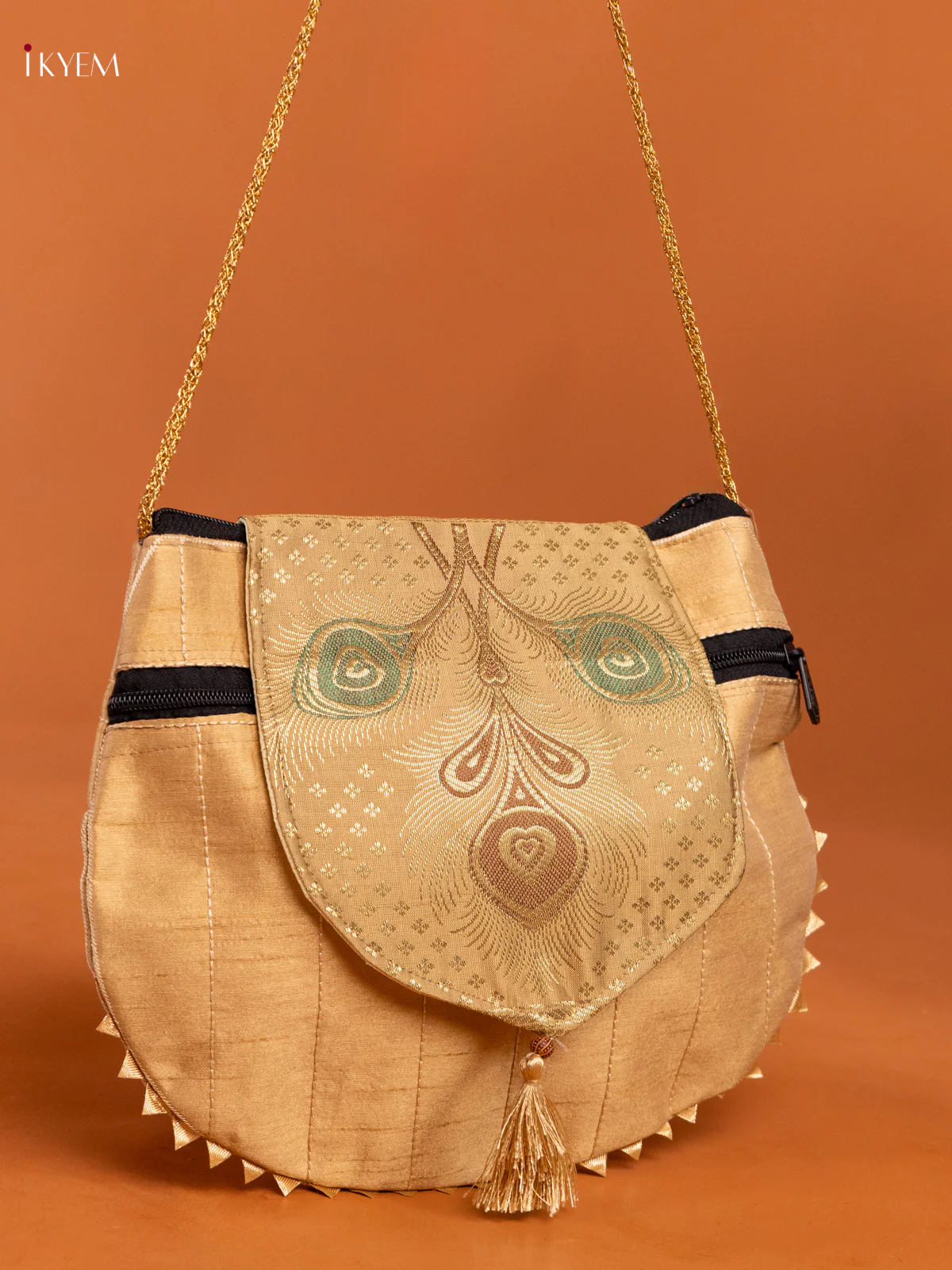 Sandal Banarasi Silk Potli Bag with Flap & Mandala Design - KD26410 - Image 2