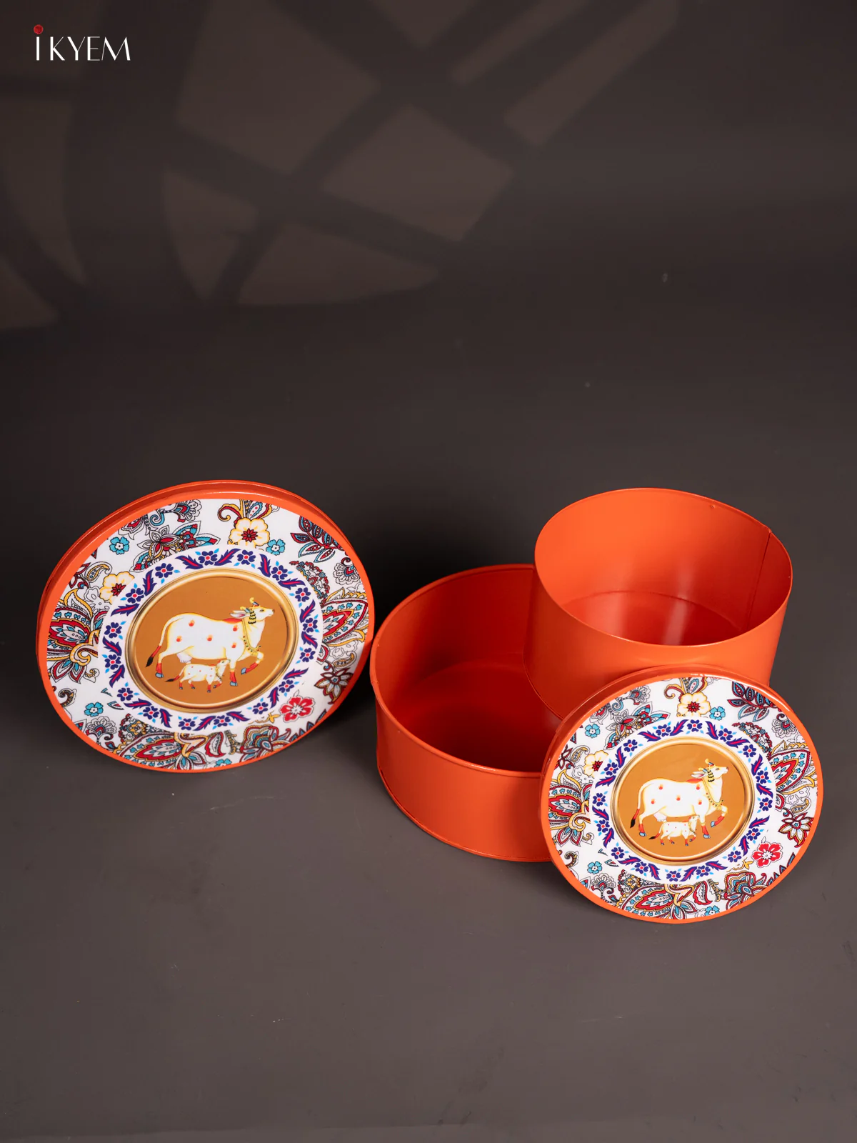 Cow & Calf Digital Printed Metal Storage Box Set Of 2 - Orange - (8x8) Inch - KI15144 - Image 3
