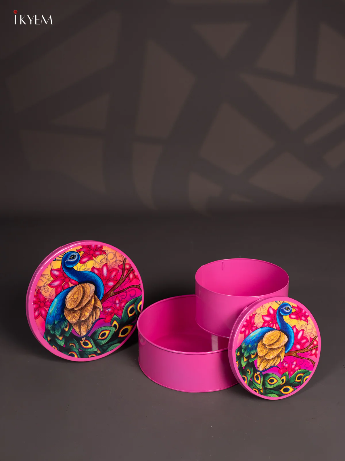 Set Of 2 Peacock Printed Pink Storage Boxes - (8x8) Inches - KI15139 - Image 3