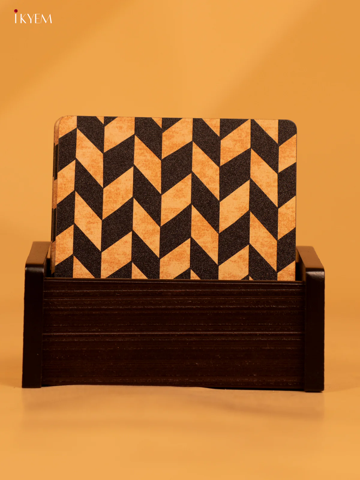 Chevron Print Wooden Coaster Set of 6 - 4 Inch - KL18134