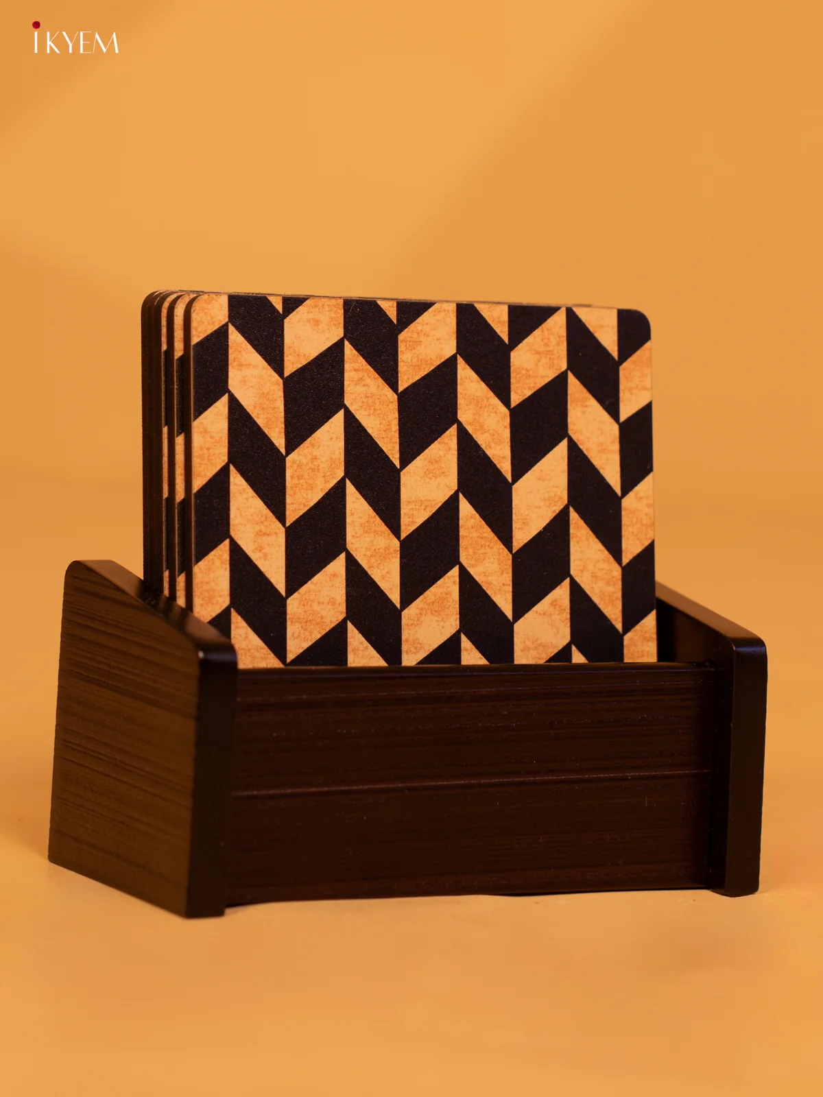 Chevron Print Wooden Coaster Set of 6 - 4 Inch - KL18134 - Image 2