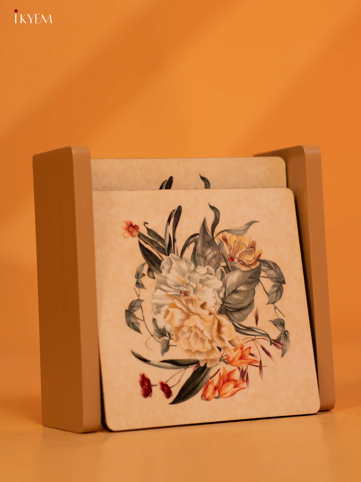 Floral Print Wooden Coaster Set of 6 - 4 Inch - KL18130 - Image 2
