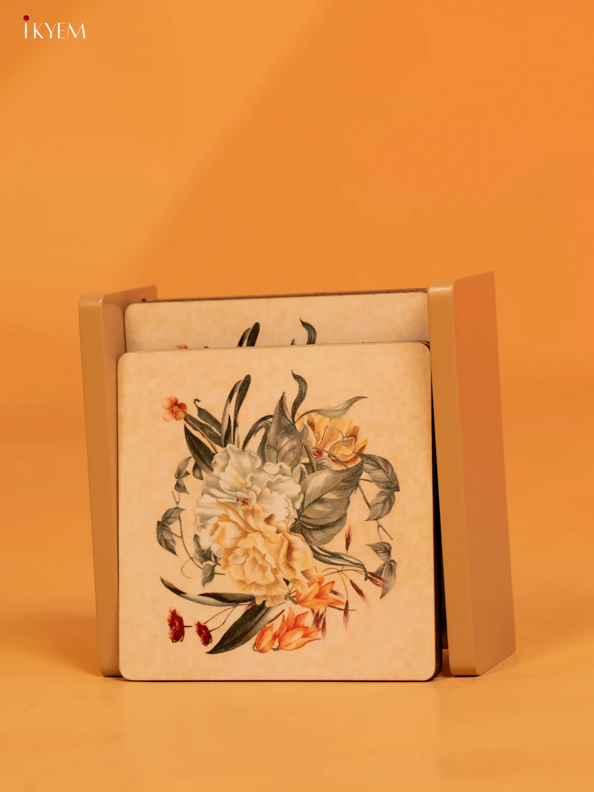 Floral Print Wooden Coaster Set of 6 - 4 Inch - KL18130 - Image 3