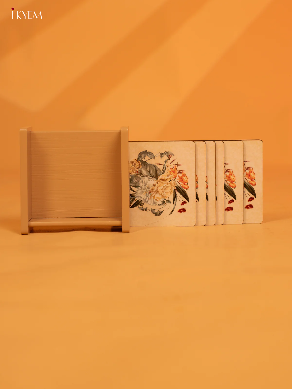 Floral Print Wooden Coaster Set of 6 - 4 Inch - KL18130 - Image 4