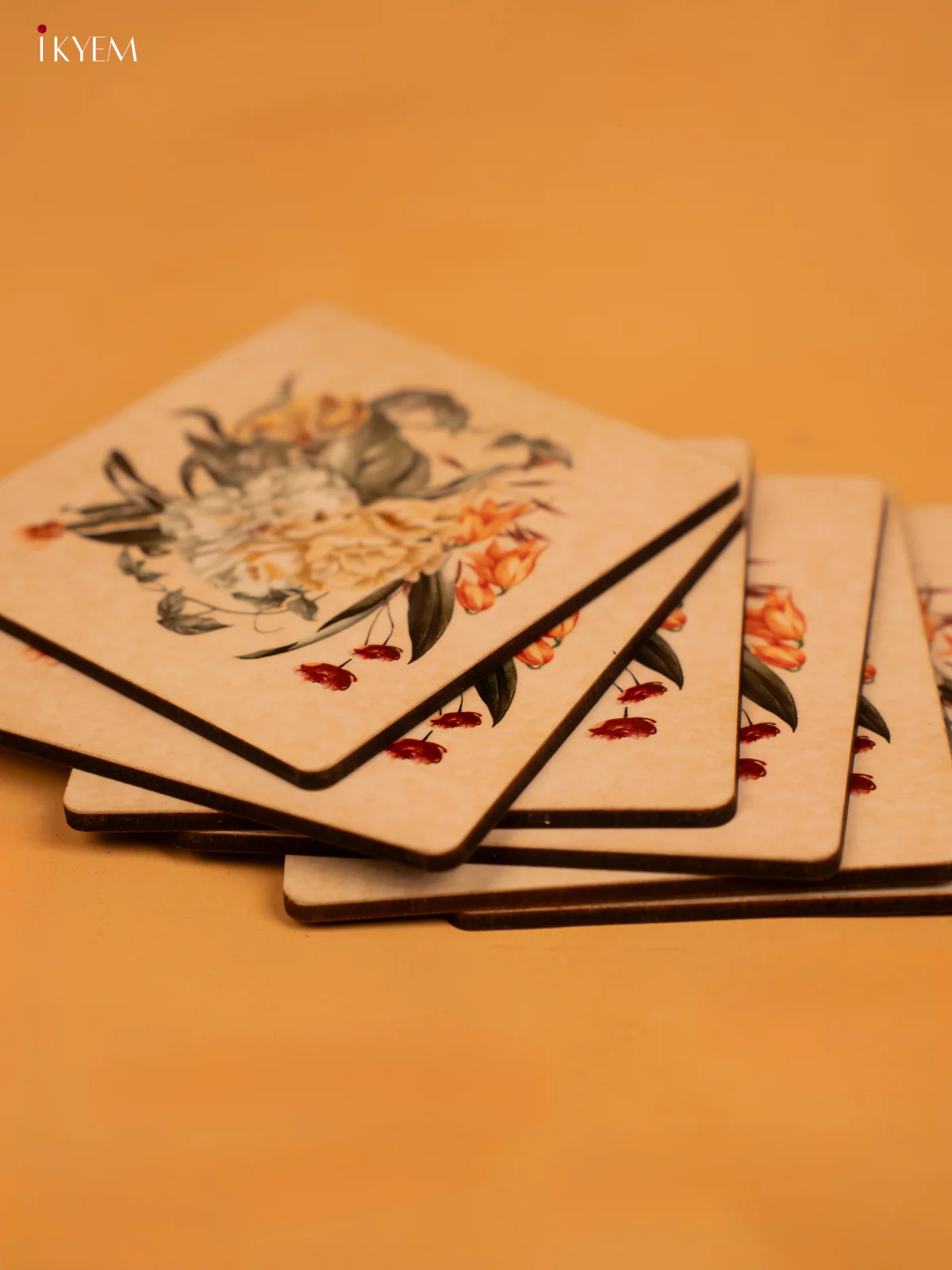 Floral Print Wooden Coaster Set of 6 - 4 Inch - KL18130 - Image 5