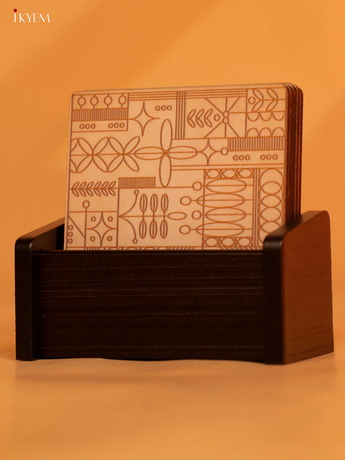 Geometric Prints Wooden Coaster Set of 6 - 4 Inch - KL18142 - Image 2