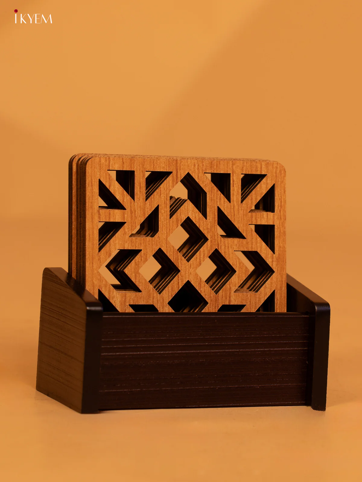 Set of 6 Geometric Wooden Laser‑Cut Coasters - 4 Inch - KL18146