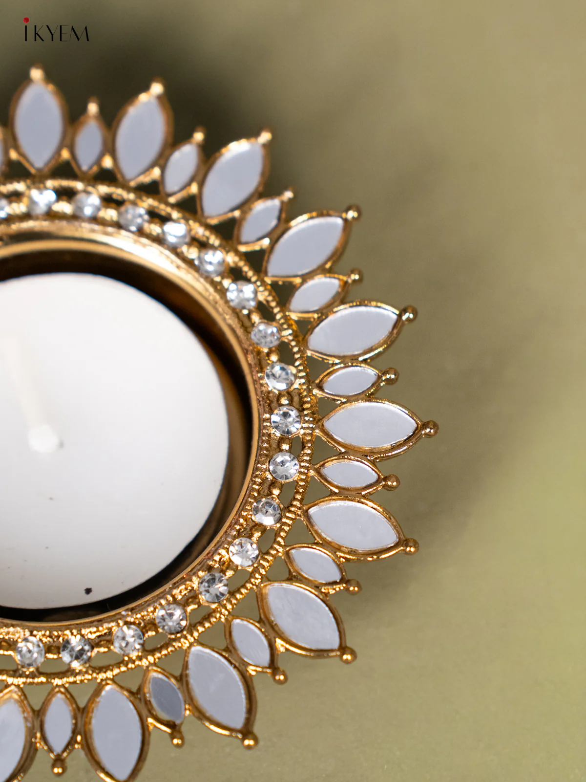 Set of 2 Flower shaped T Light Candle Holder with Mirror work - KI14125 - Image 4