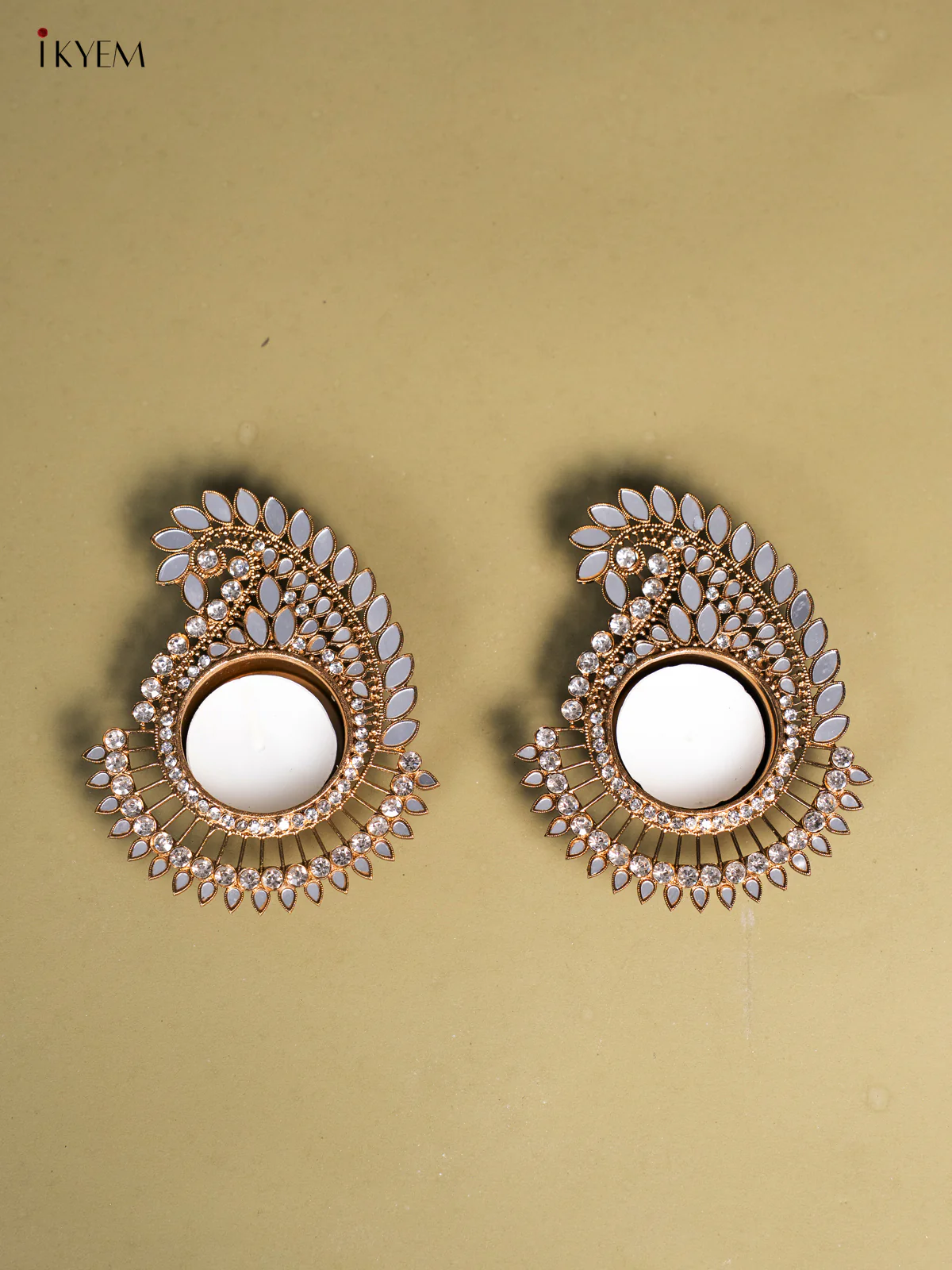 Set of 2 Peacock shaped T Light Candle Holder with Mirror work - KI14124 - Image 2
