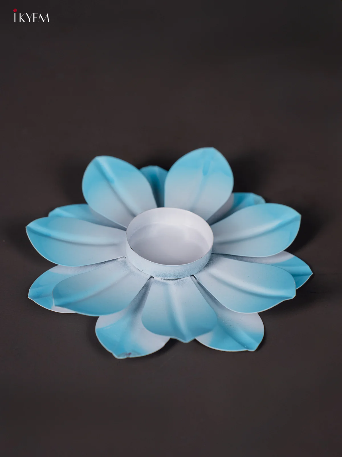 Breezy Sky Blue Hand-Painted Lotus T-Light Candle Holder - KI01201