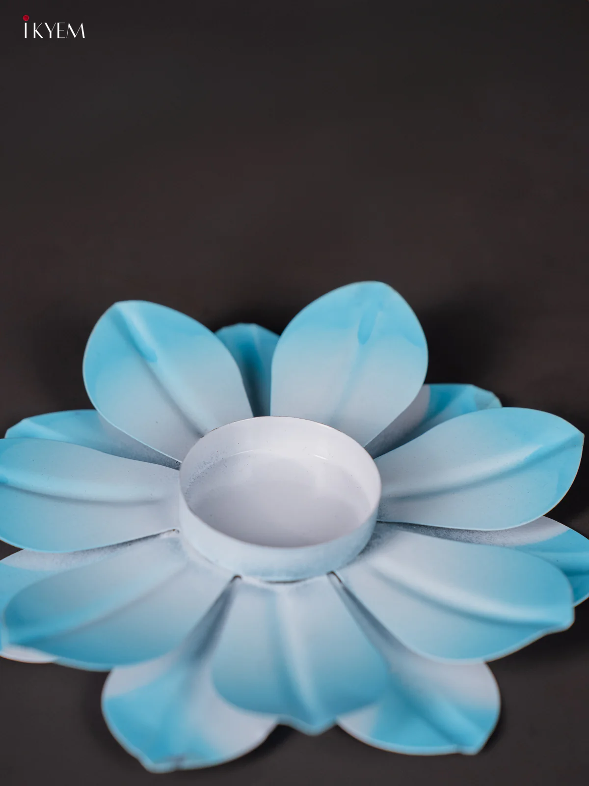Breezy Sky Blue Hand-Painted Lotus T-Light Candle Holder - KI01201 - Image 2