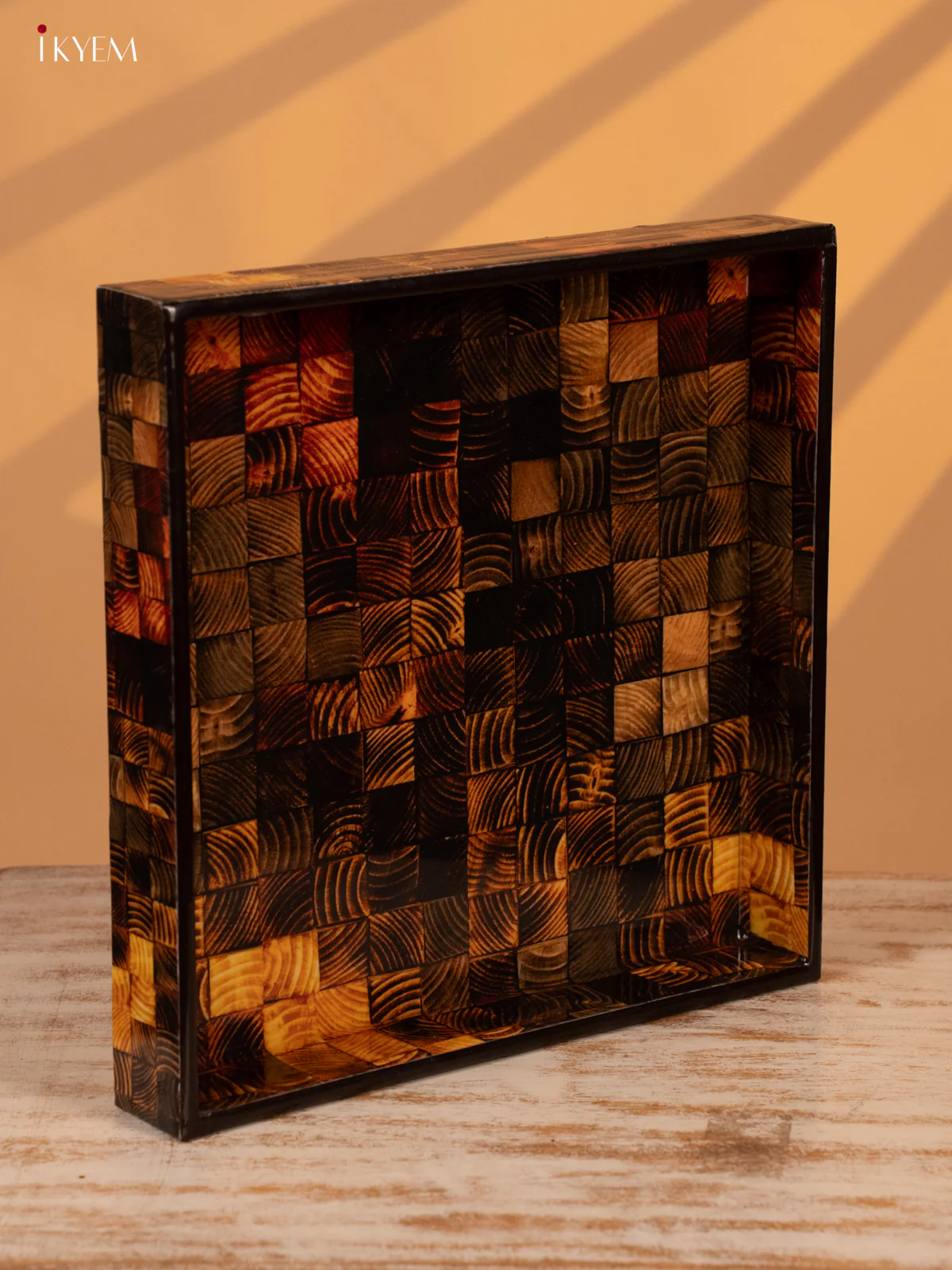 Brown Digital Printed Square Wooden Tray (10x10) - KL03121