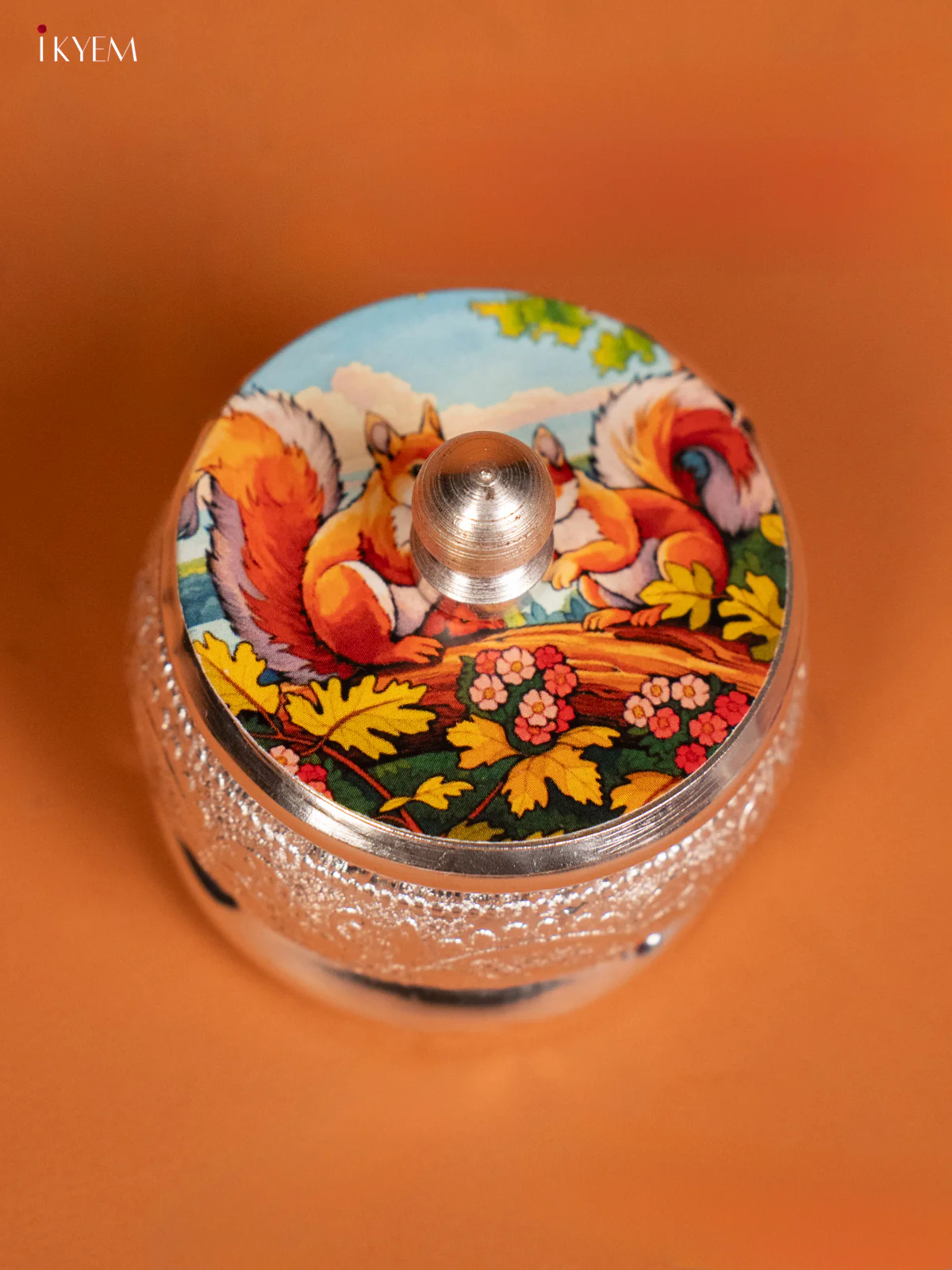 Squirrel Designed German Silver Kumkum Holder - KF10245