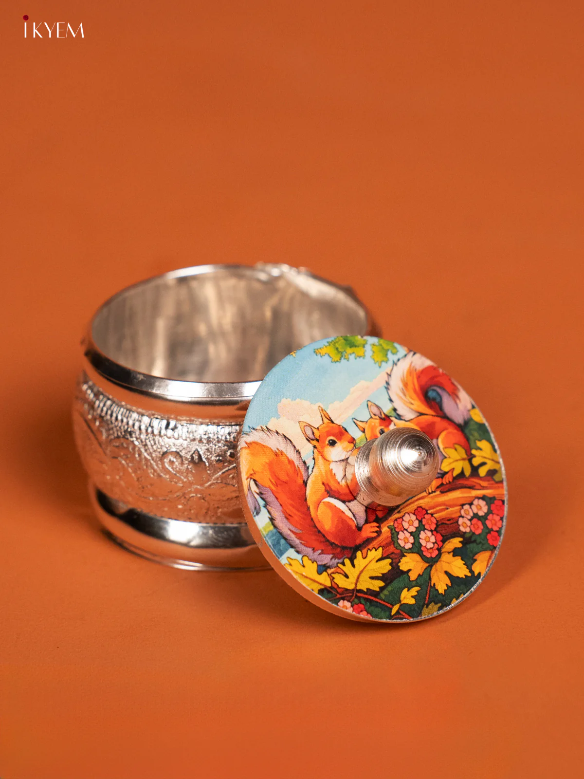Squirrel Designed German Silver Kumkum Holder - KF10245 - Image 3