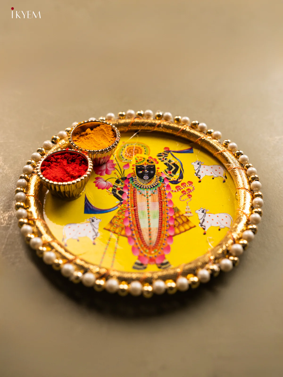 Srinath ji Printed Plate With Haldi kumkum holder - KG31121 - Image 2