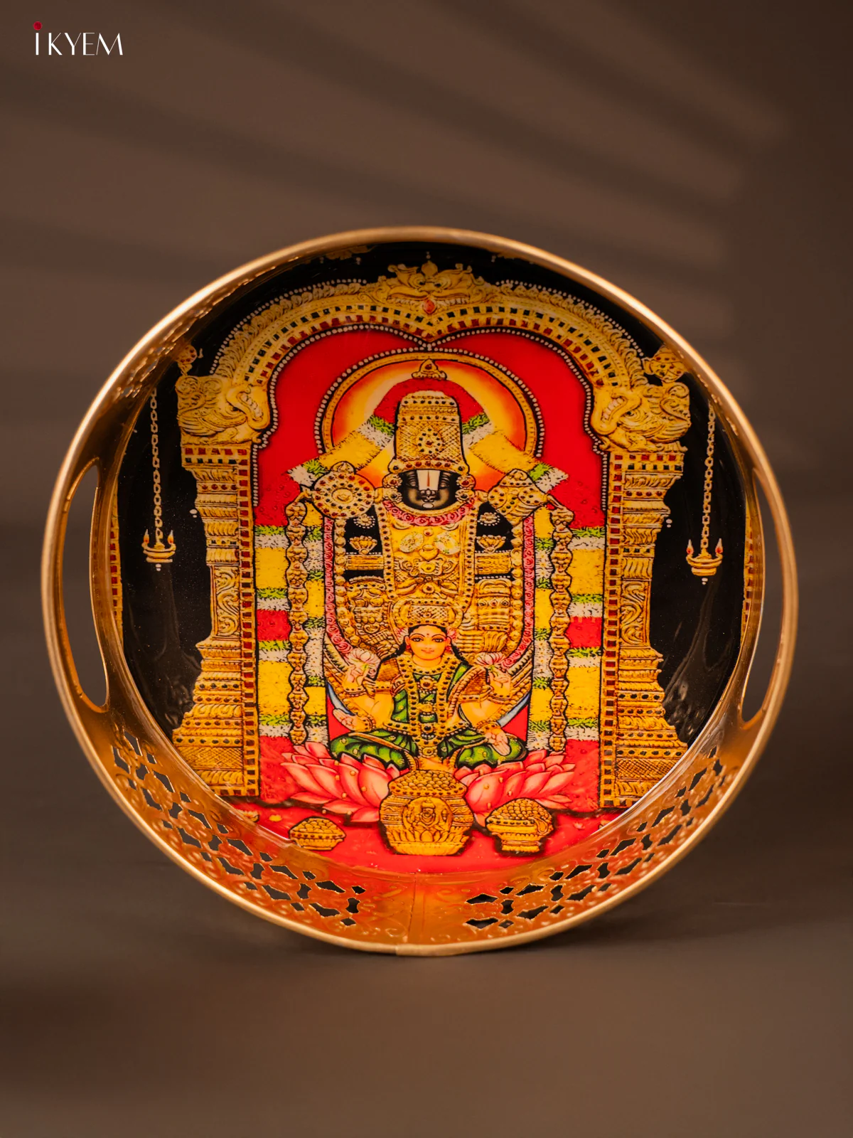 Classic Lord Balaji With Goddess Lakshmi Printed Metal Tray - KH05123
