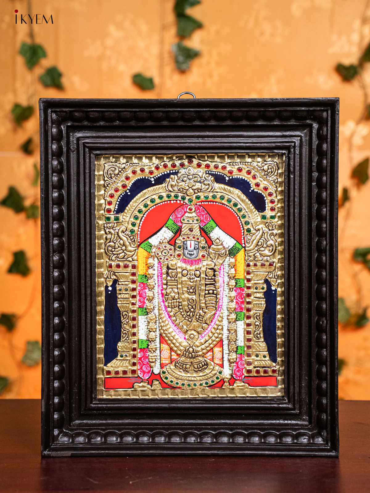 Lord venkateswara Tanjore Painting in Teak Wood Frame (13x11 Inch)- KH26134