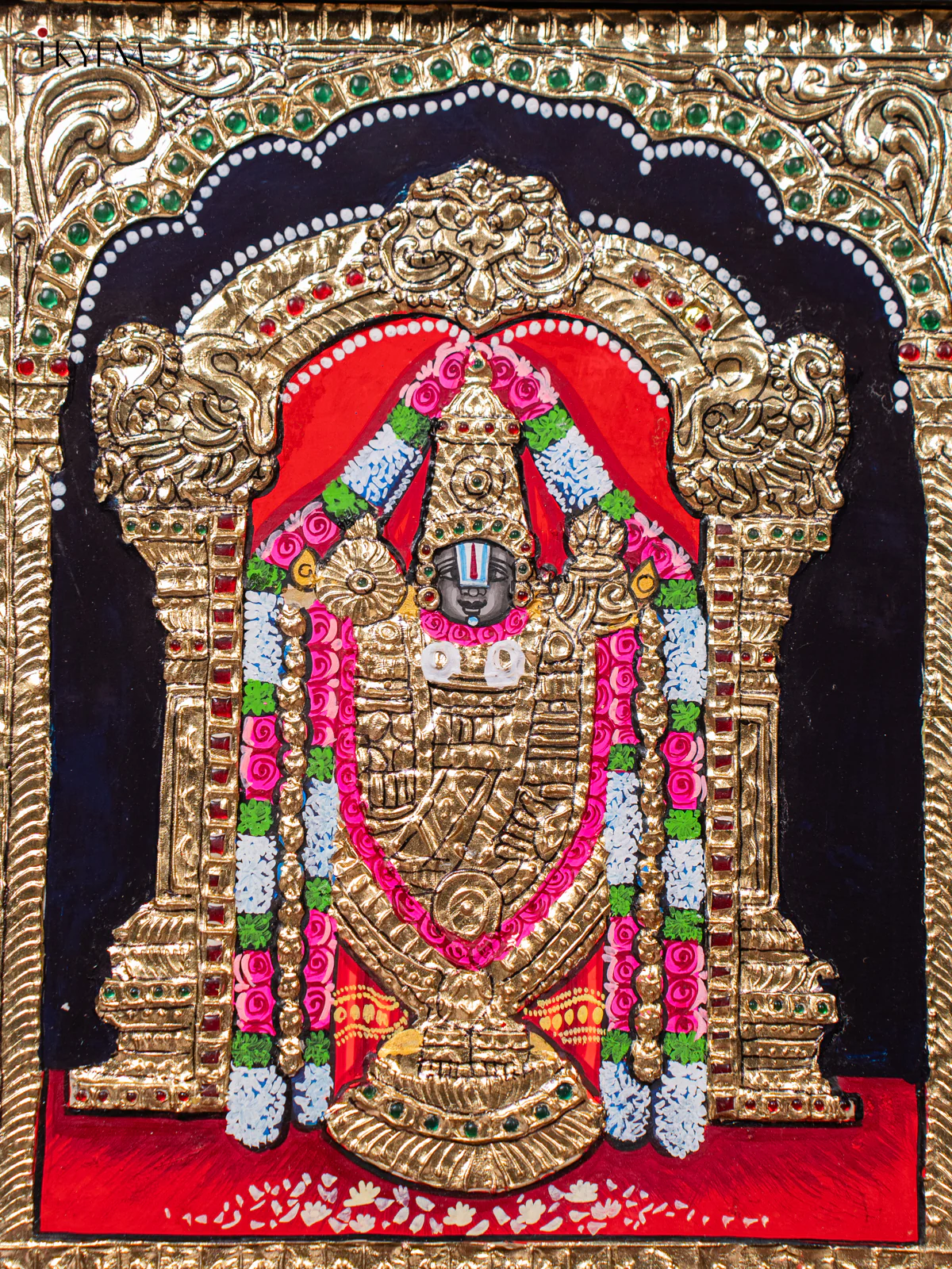 Divine Tirupati Balaji Thanjavur painting (15X13 Inches) - KJ03172 - Image 3