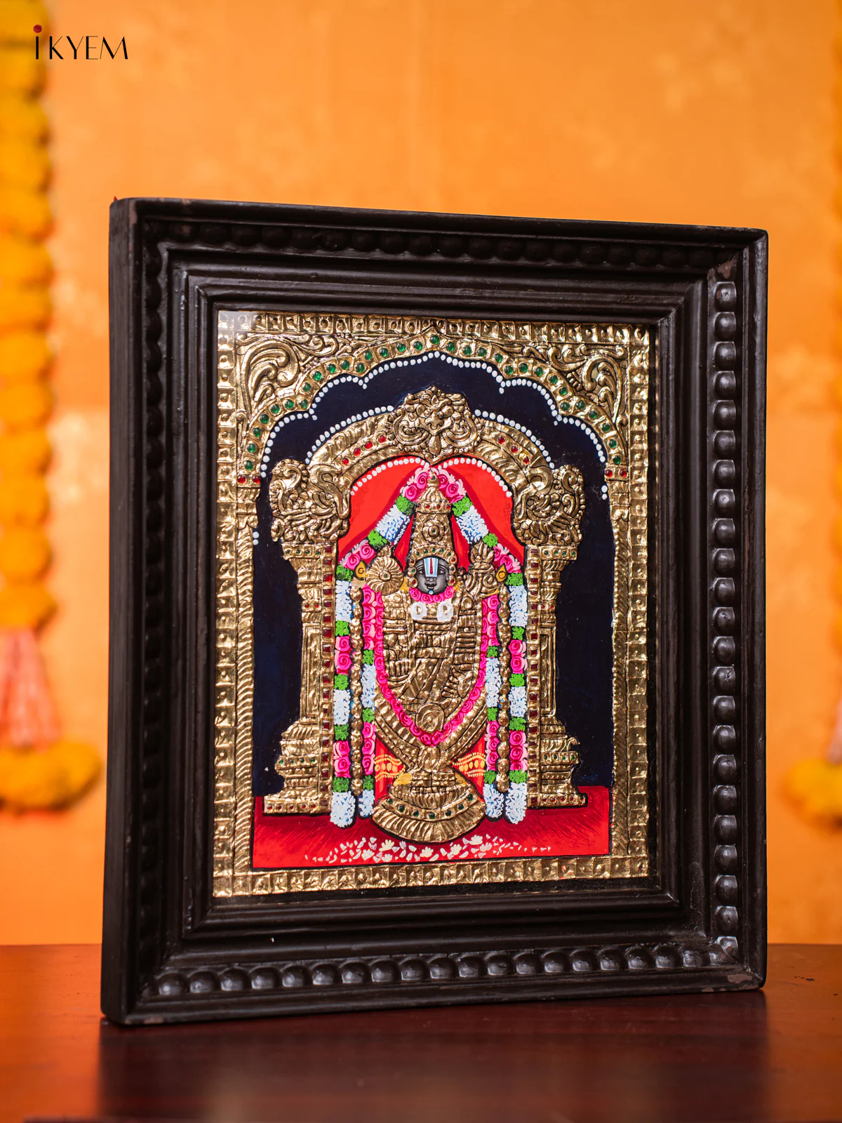 Divine Tirupati Balaji Thanjavur painting (15X13 Inches) - KJ03172 - Image 4