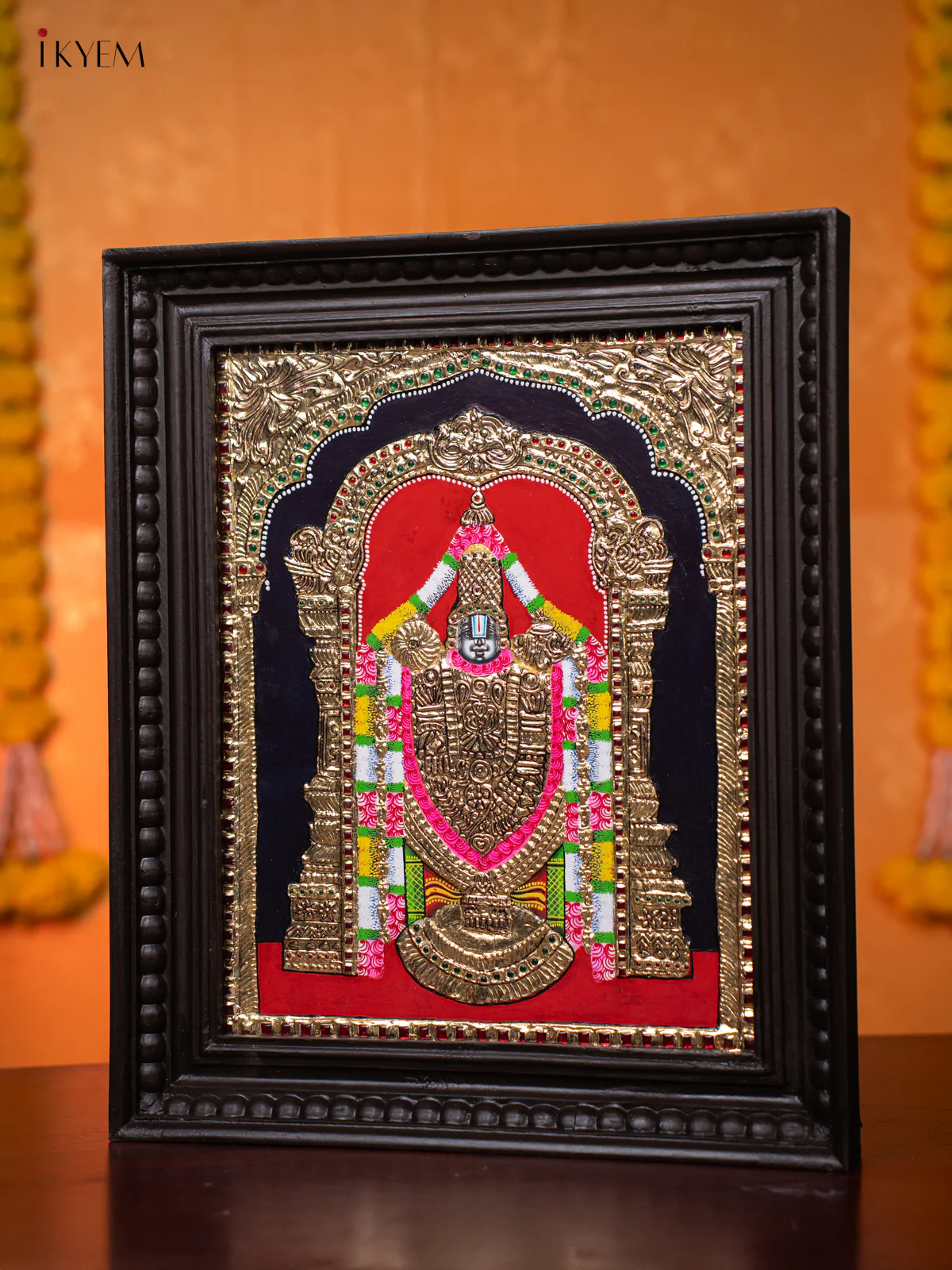 Tirupati Lord Venkatachalapathy Tanjore painting - (18×15) Inch - KJ03208 - Image 2