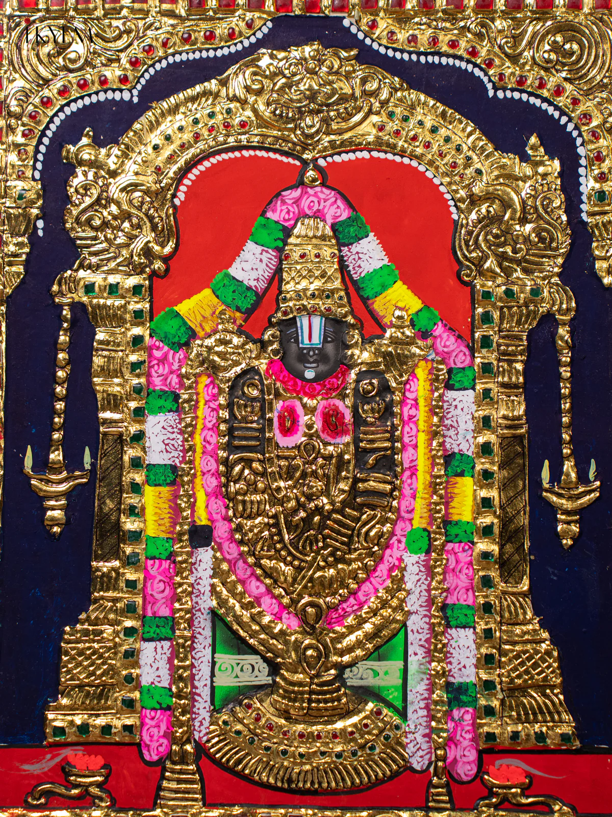 Stunning Tirupati Balaji Thanjavur painting (18*15 inches) - KJ03209 - Image 3