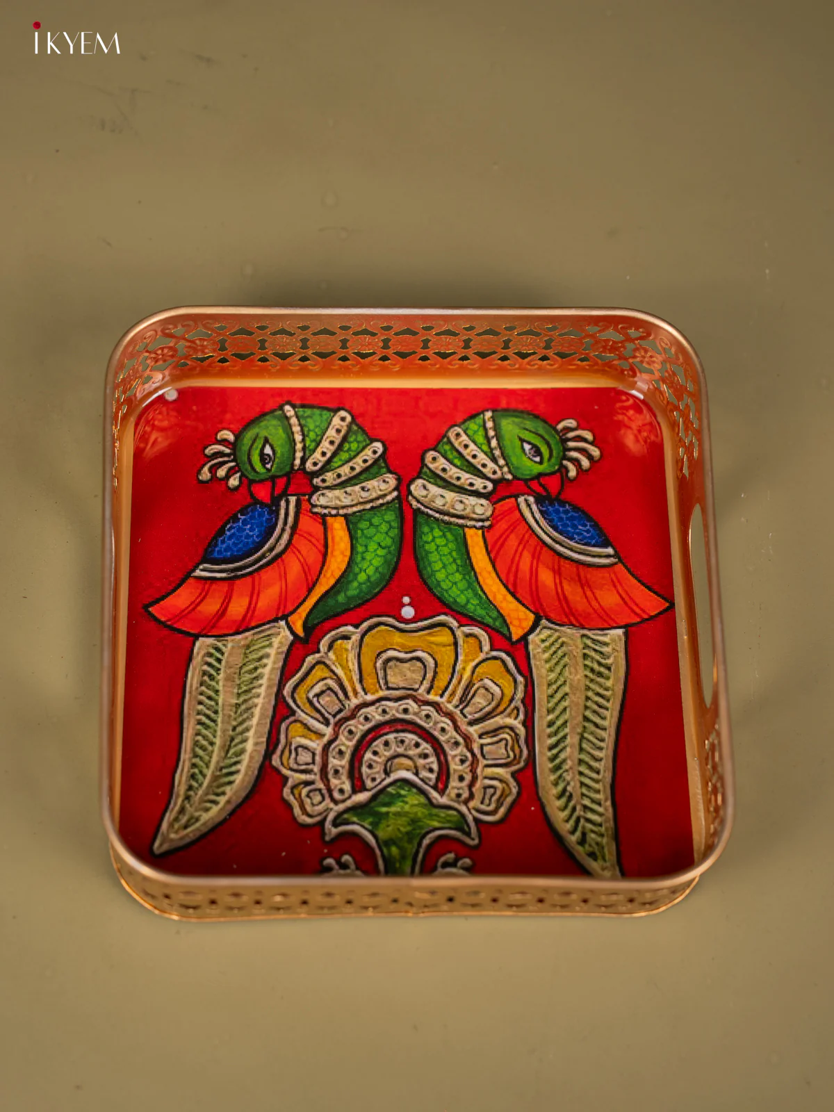 Twin Parrots & Flower Printed Square Metal Tray -  KF24199 - Image 4