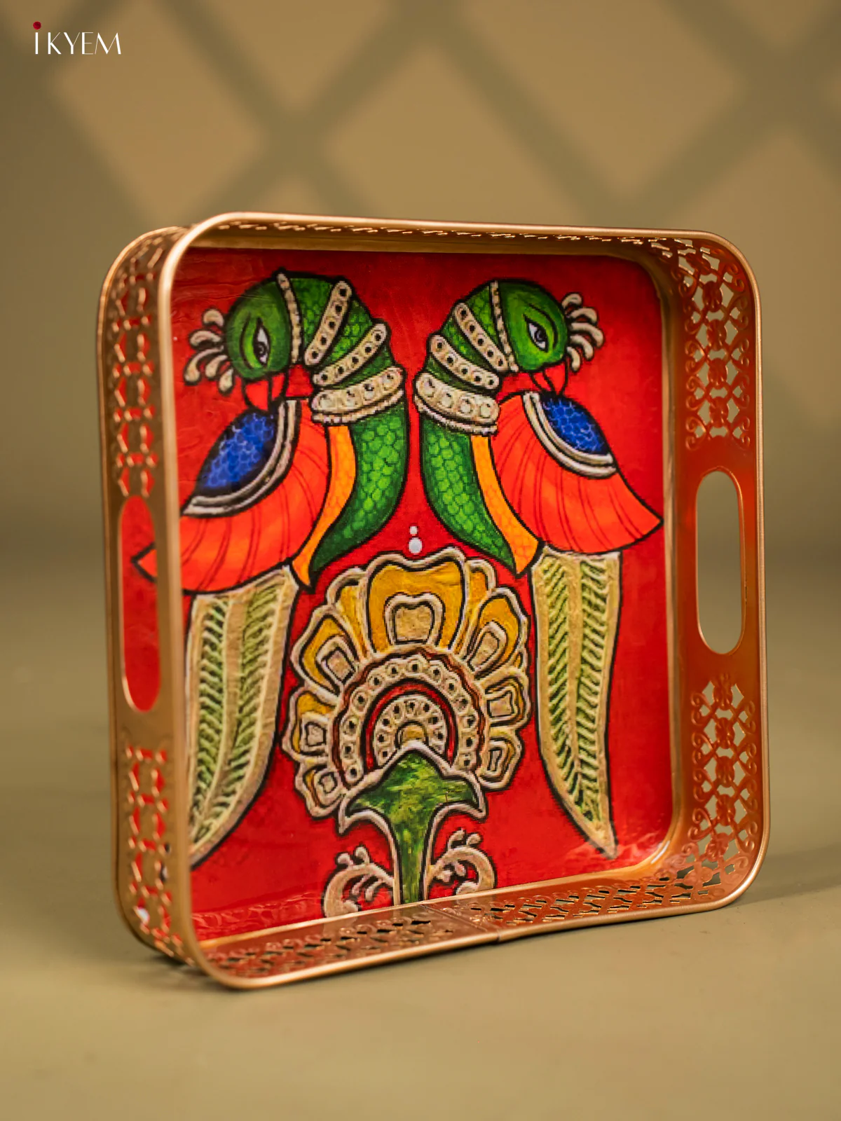 Twin Parrots & Flower Printed Square Metal Tray - KF25140 - Image 2