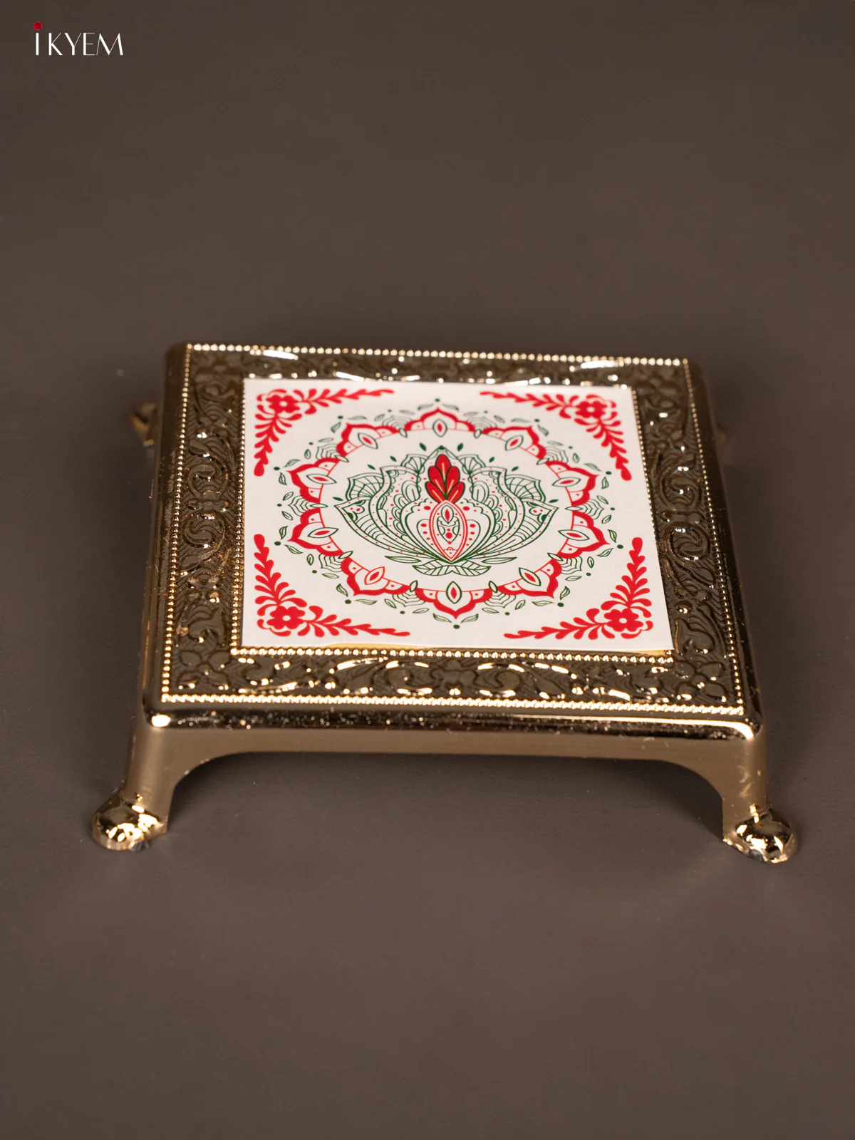 Elegant Red & White Rangoli design Printed Plastic Manai- KG25226