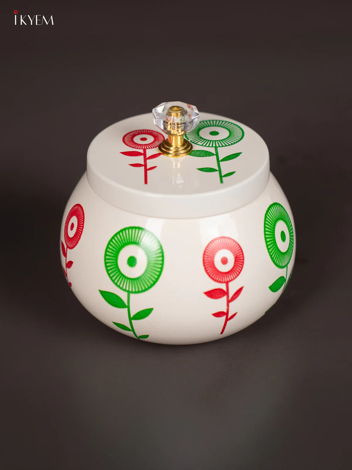 Beautiful Floral Printed White Dry Fruit Jar with Lid (3.5 Inches) - KI21207