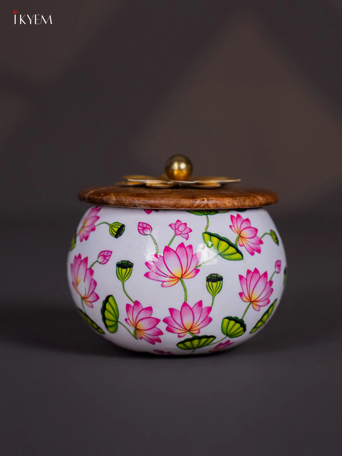 Exquisite Lotus Printed White Dry Fruits Jar With Wooden Lid - (3 Inches) - KI26115 - Image 2