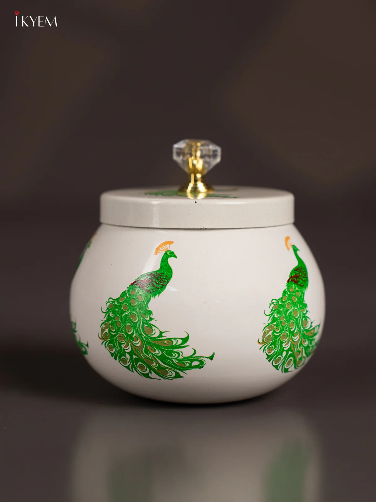 Pretty Peacock Printed White Dry Fruit Jar with Lid  (3.5 Inches) - KI21210 - Image 2