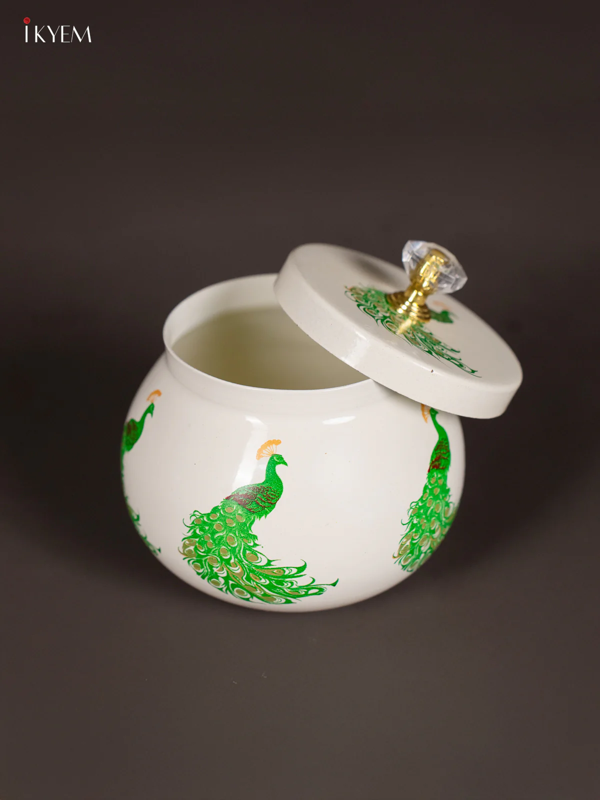 Pretty Peacock Printed White Dry Fruit Jar with Lid  (3.5 Inches) - KI21210 - Image 3