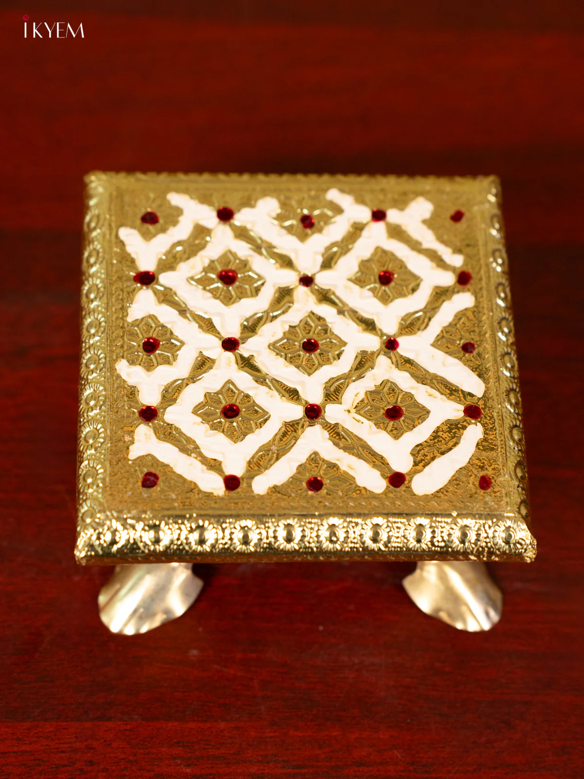 White Wooden Bajot With Meenakari Design (4x4) - KC11117 - Image 2