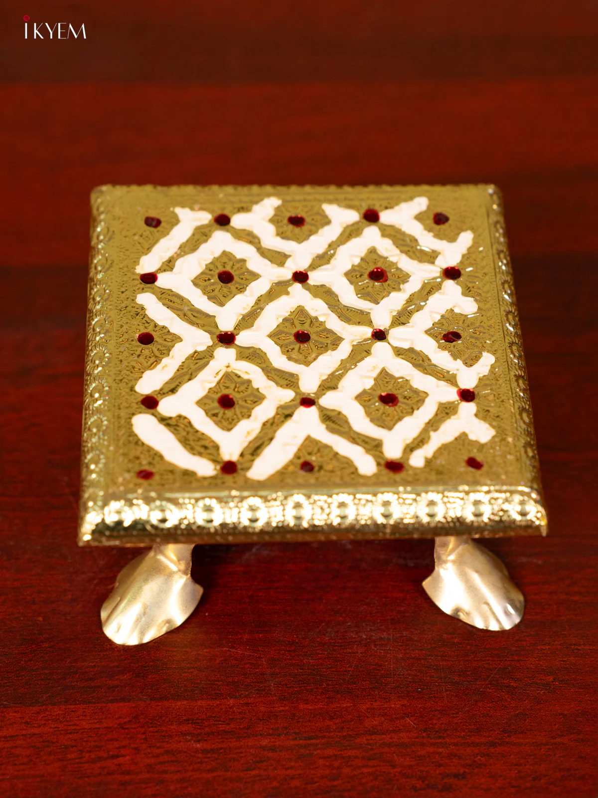 White Wooden Bajot With Meenakari Design (4x4) - KC11117 - Image 3
