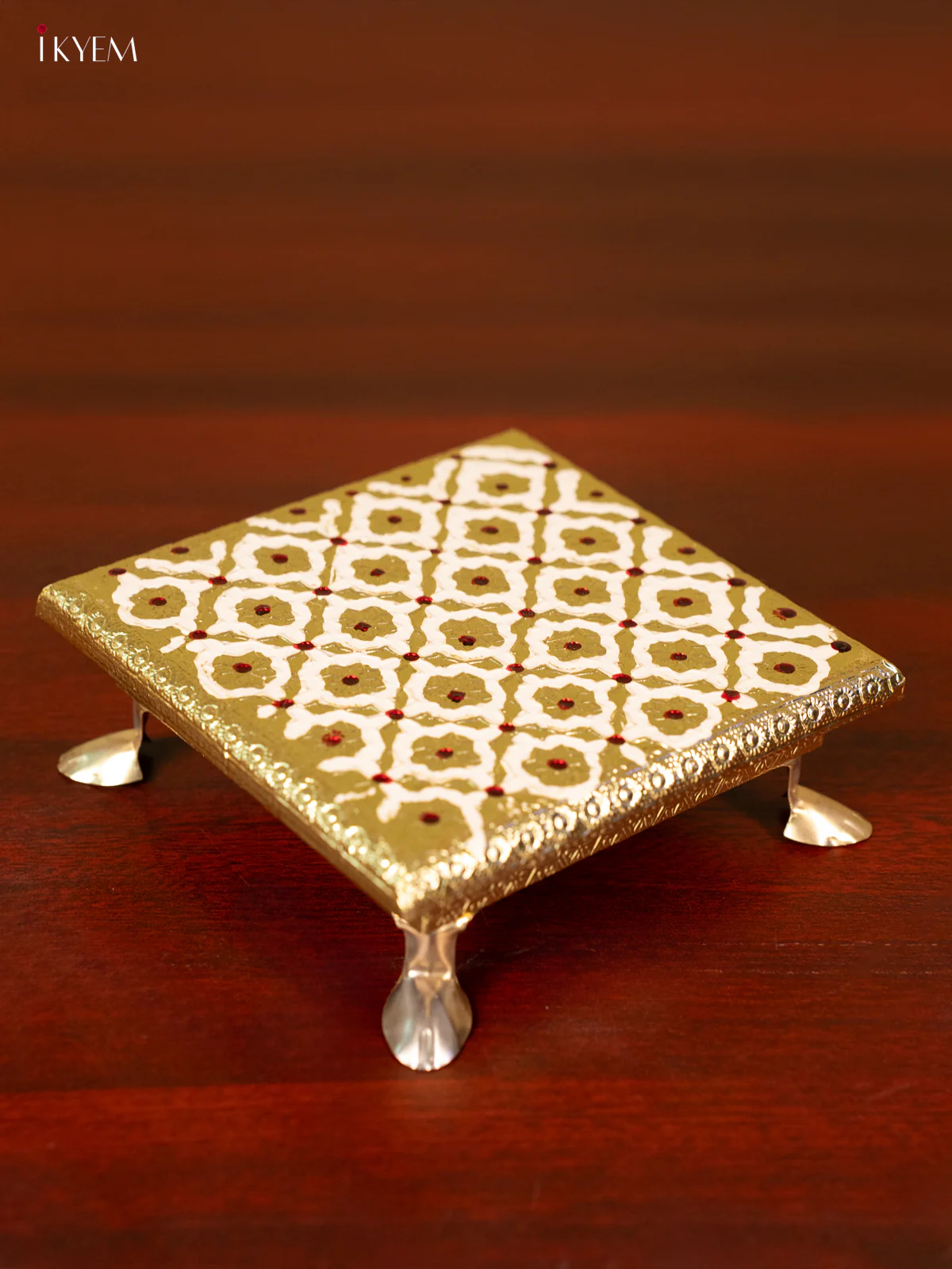 White Wooden Bajot With Meenakari Design  - KC11121 - Image 2