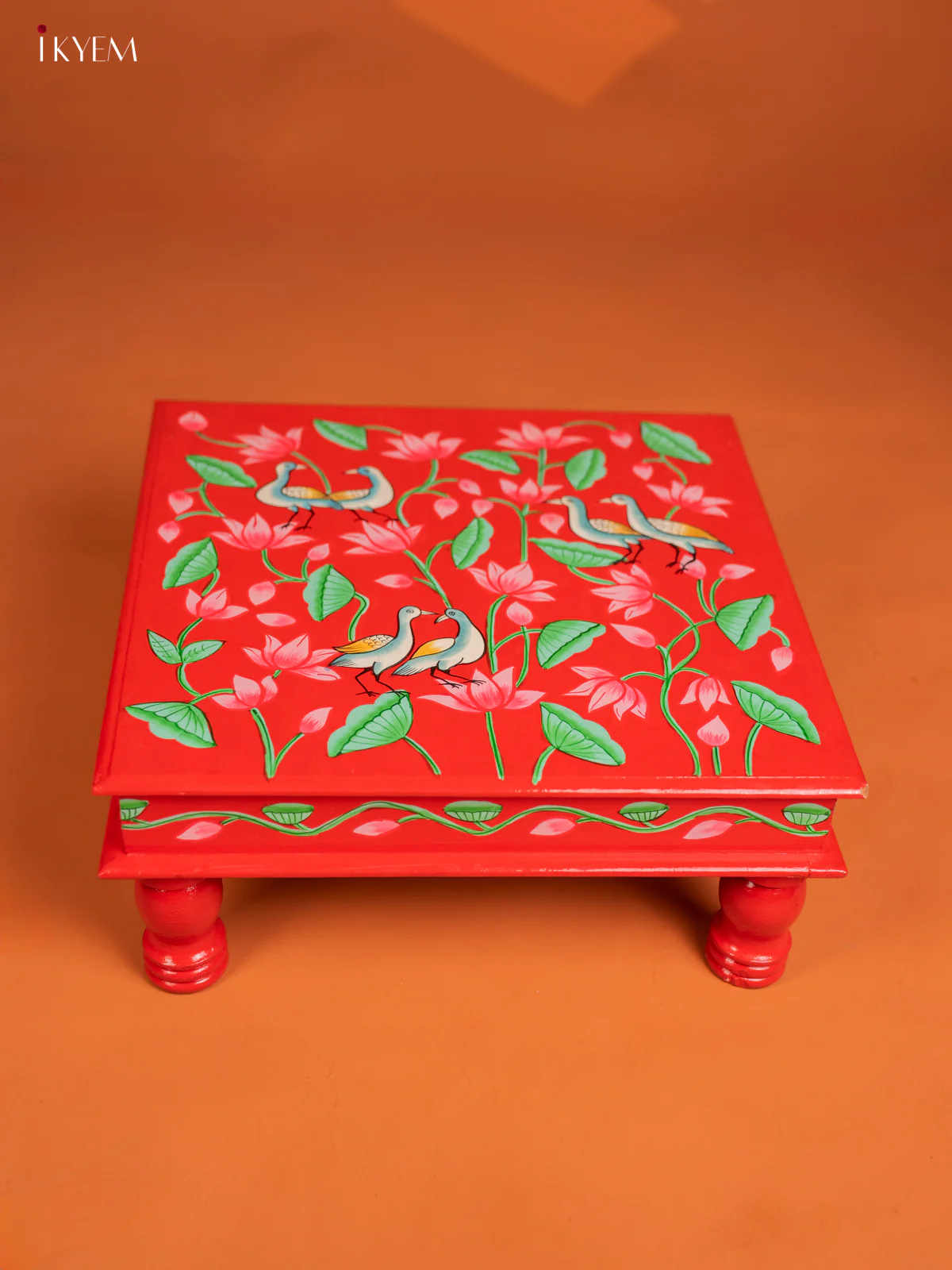 Wooden Hand painted Chowki - Floral Red - KF16115