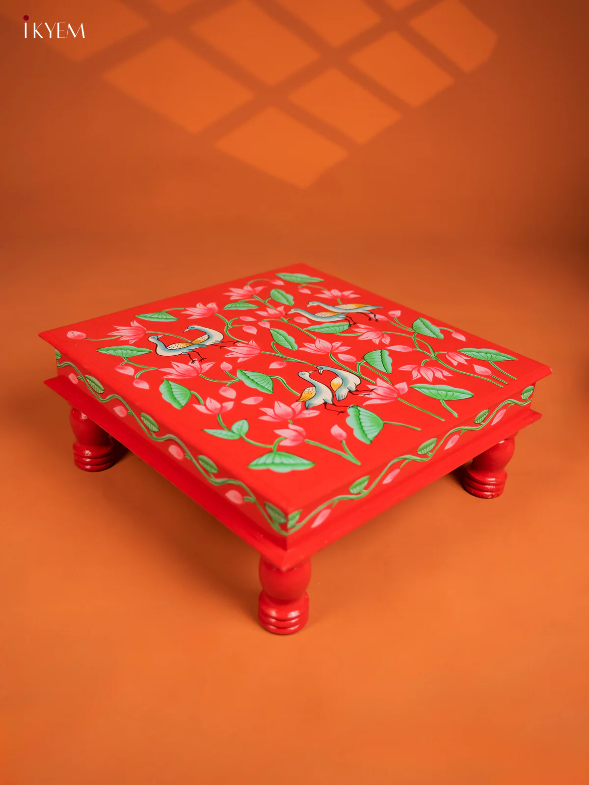 Wooden Hand painted Chowki - Floral Red - KF16115 - Image 2