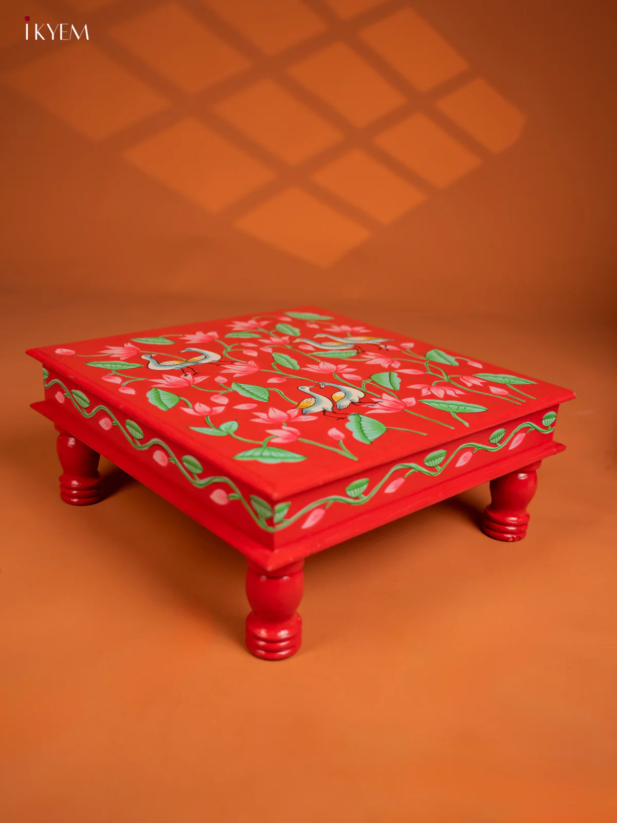 Wooden Hand painted Chowki - Floral Red - KF16115 - Image 5