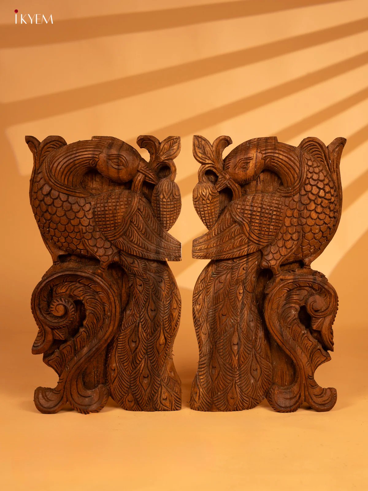 Hand-Carved Yalli Wooden Bracket with Peacock Motif - KL05121