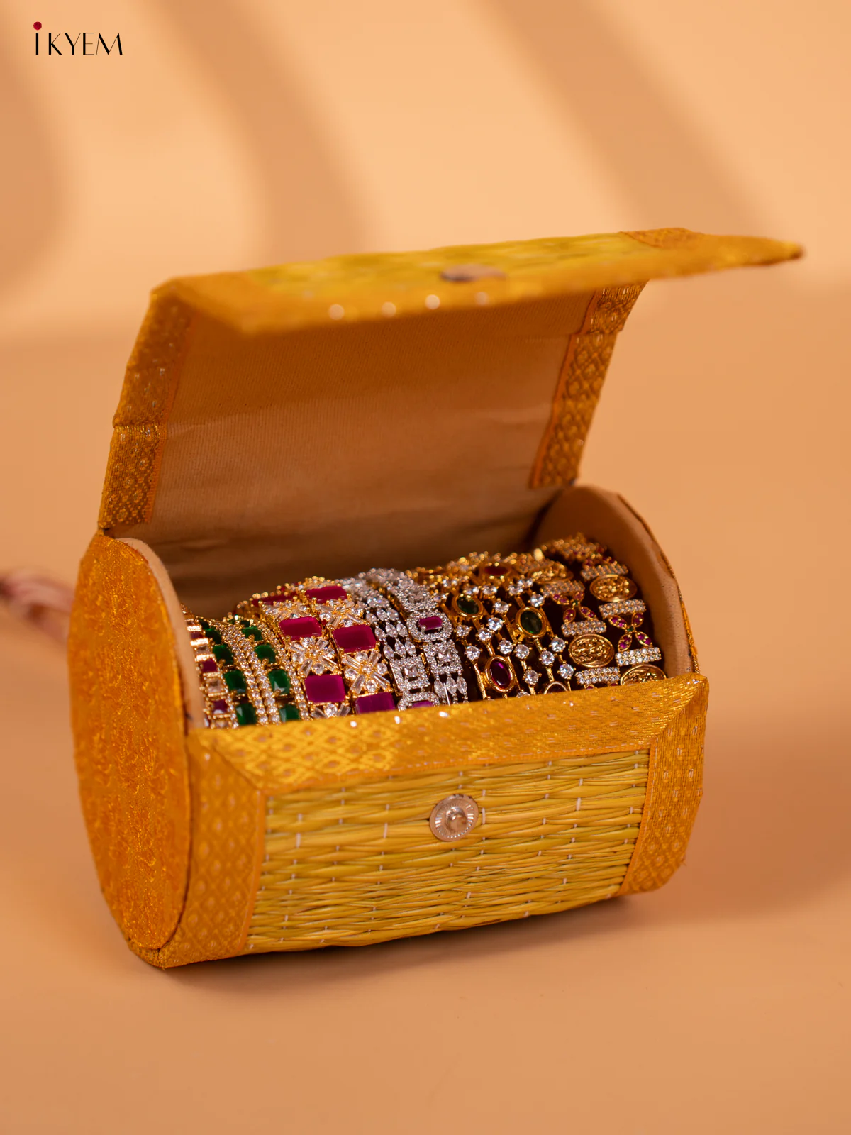 Yellow Raw Silk with korai Bangle box - KC20123 - Image 3